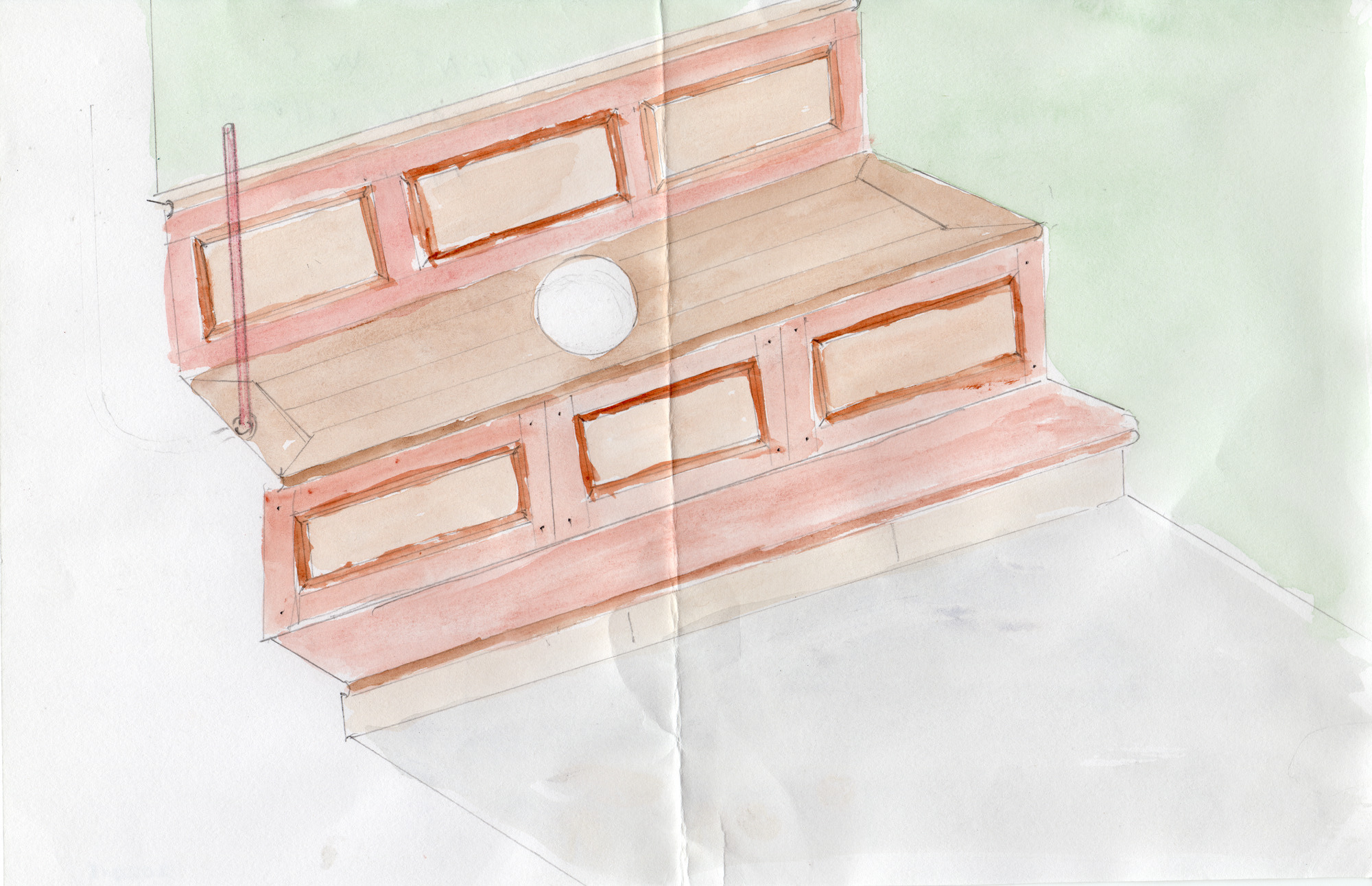 A painting of gents' toilet in Saltaire Congregational Church