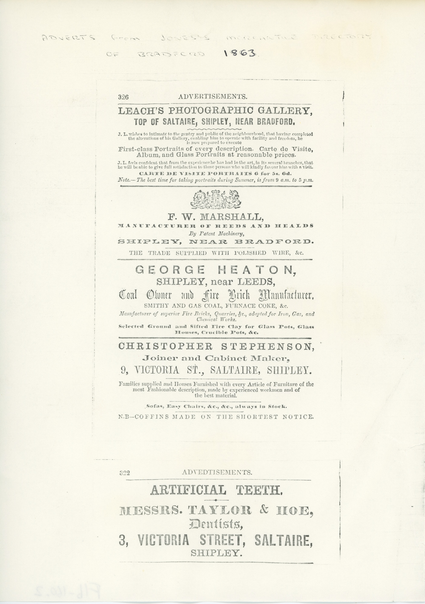 Adverts from Jones's Mercantile Directory of Bradford 1863