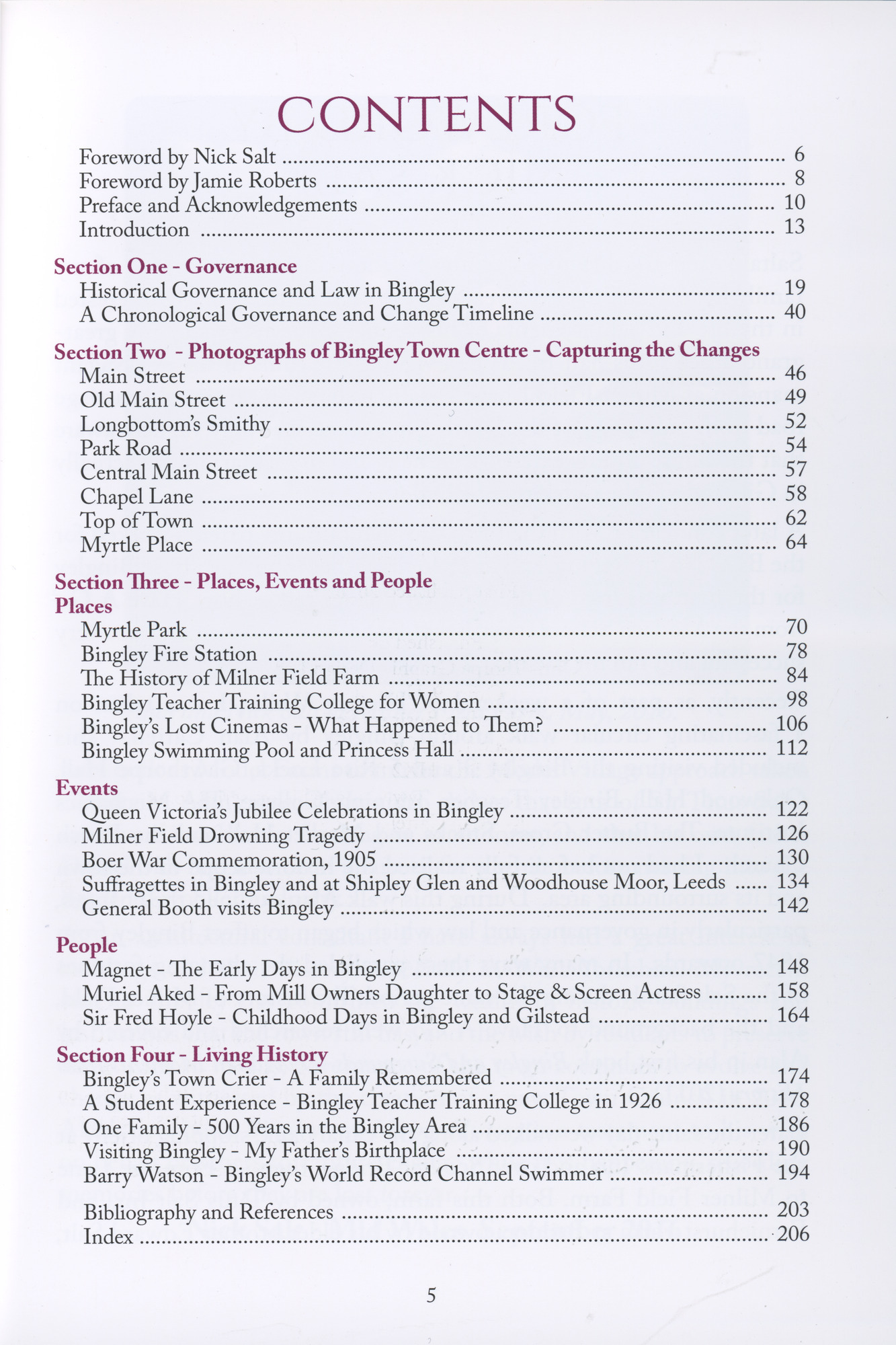 Bingley - a living history: Contents page