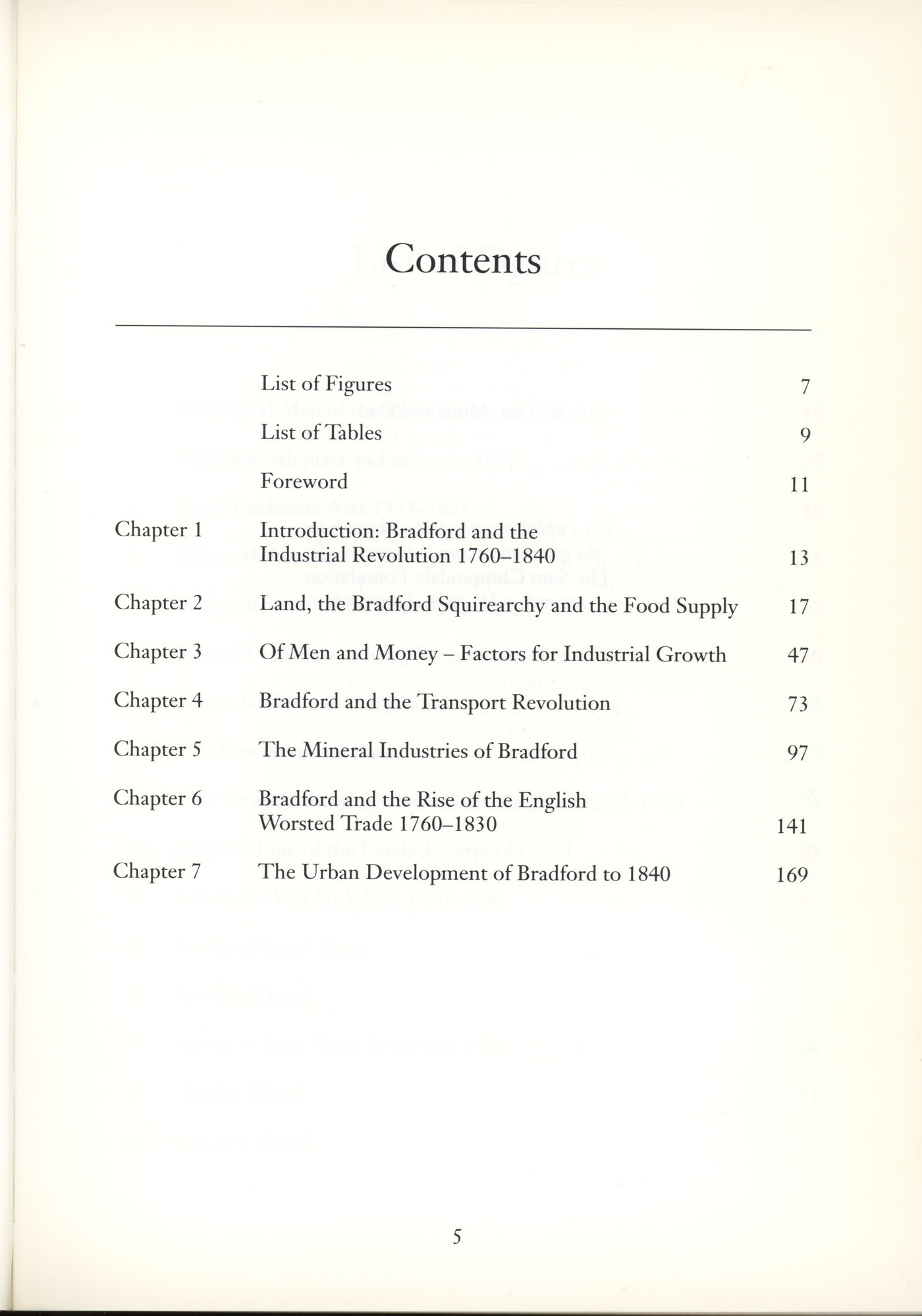 Bradford and the industrial revolution: An economic history 1760-1840: Contents page
