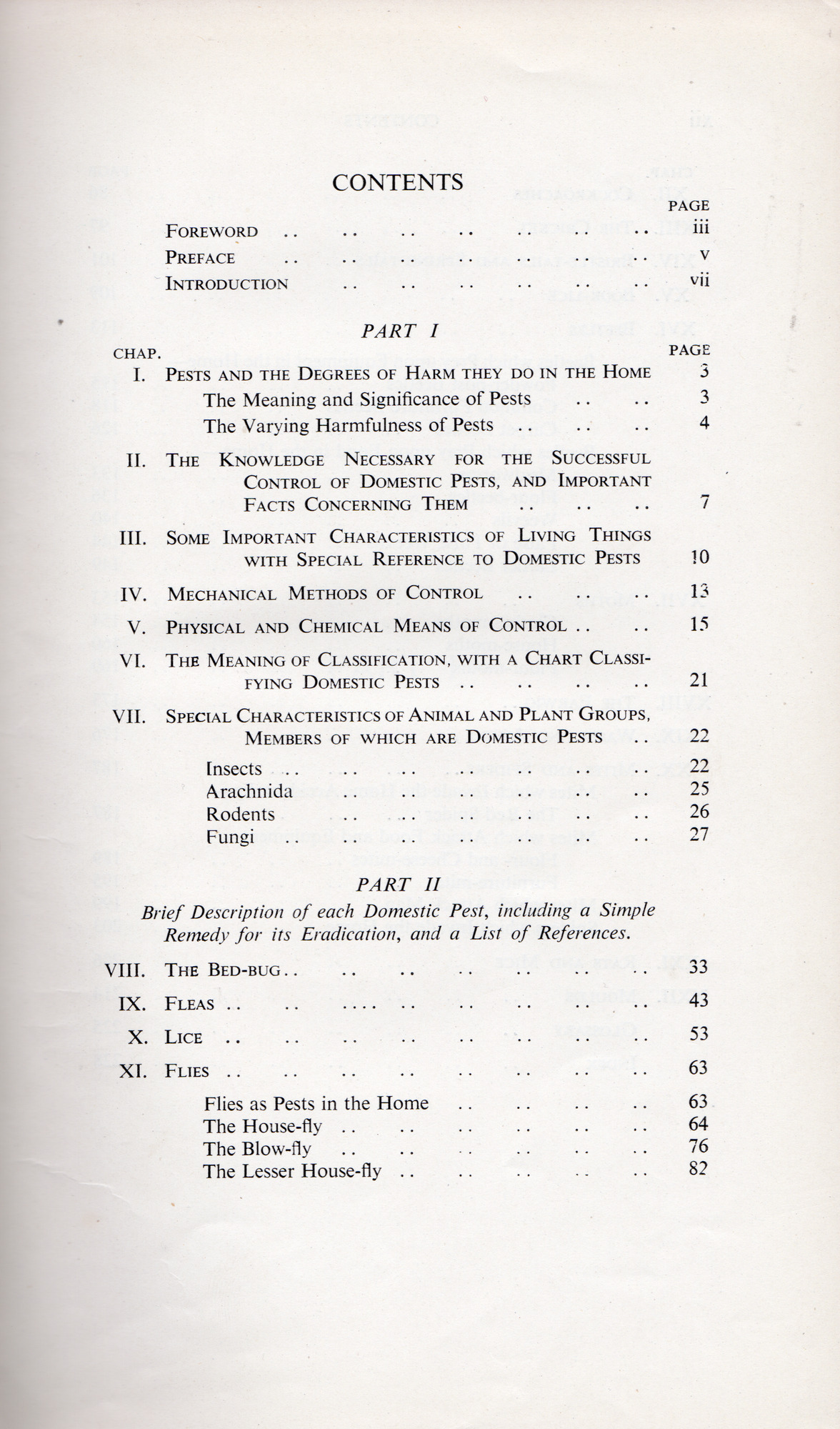Domestic Pests: What they are and how to remove them: Contents page 1