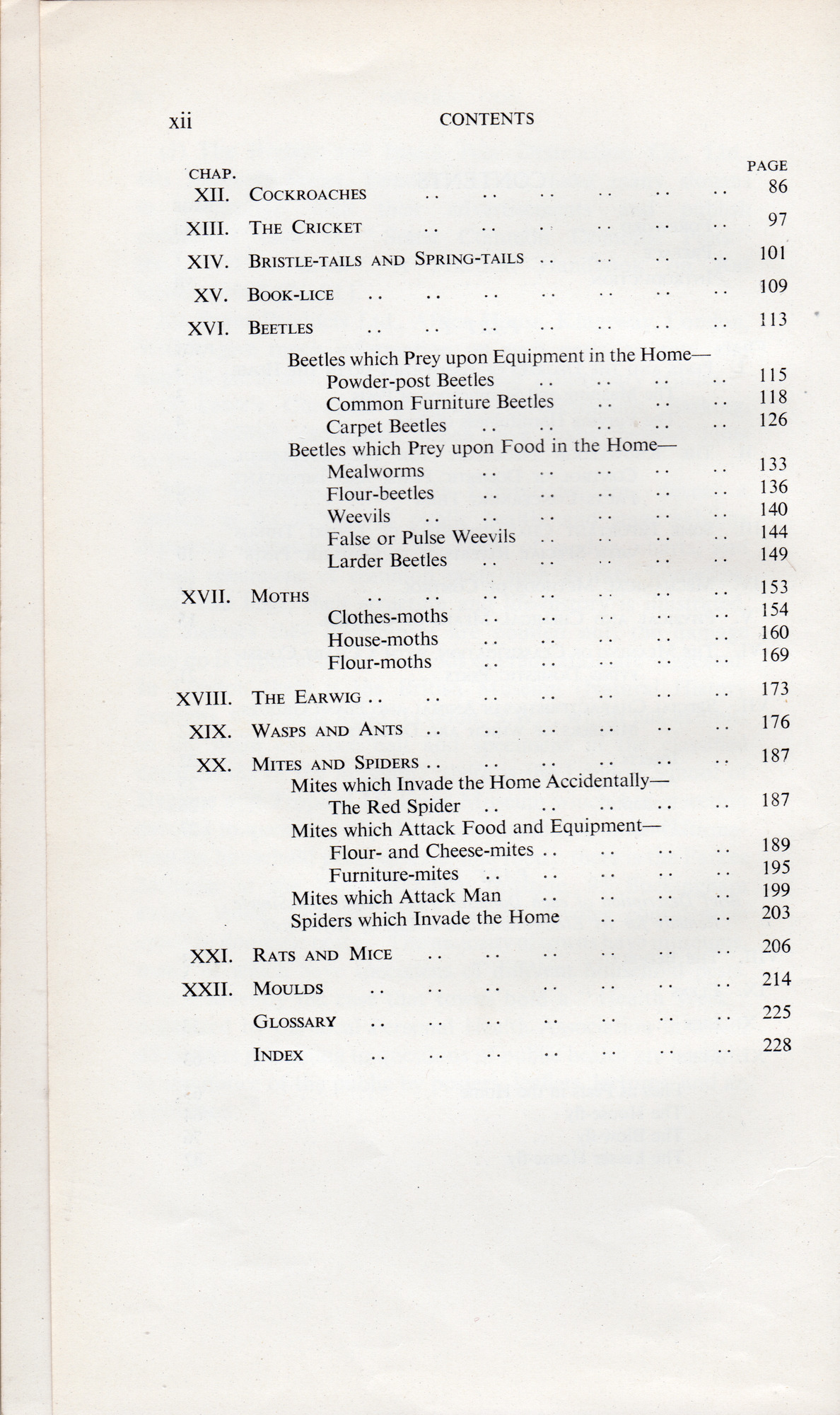 Domestic Pests: What they are and how to remove them: Contents page 2