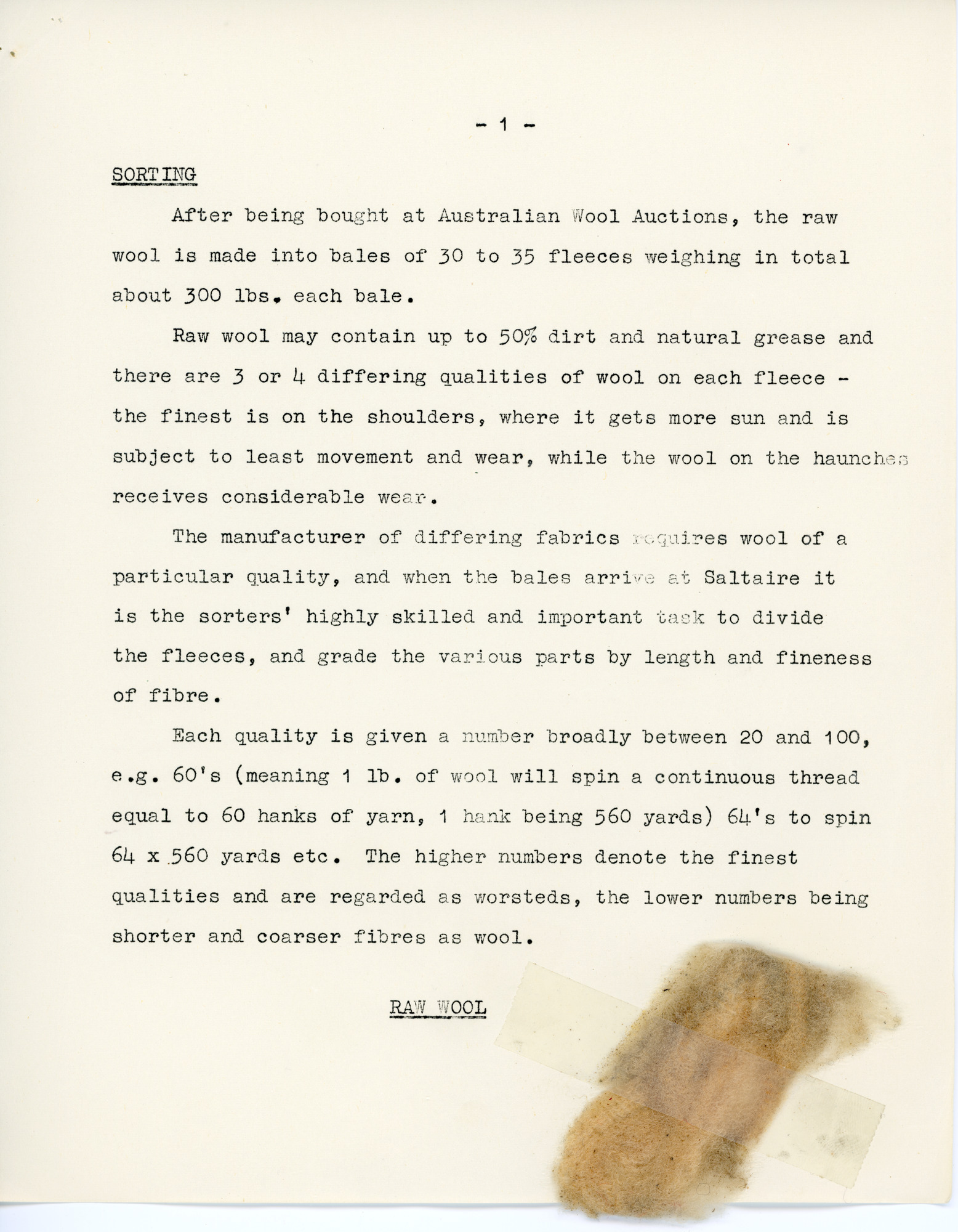 Main Processes in the Worsted Textile Spinning and Manufacturing Industry: Page 1 - Sorting