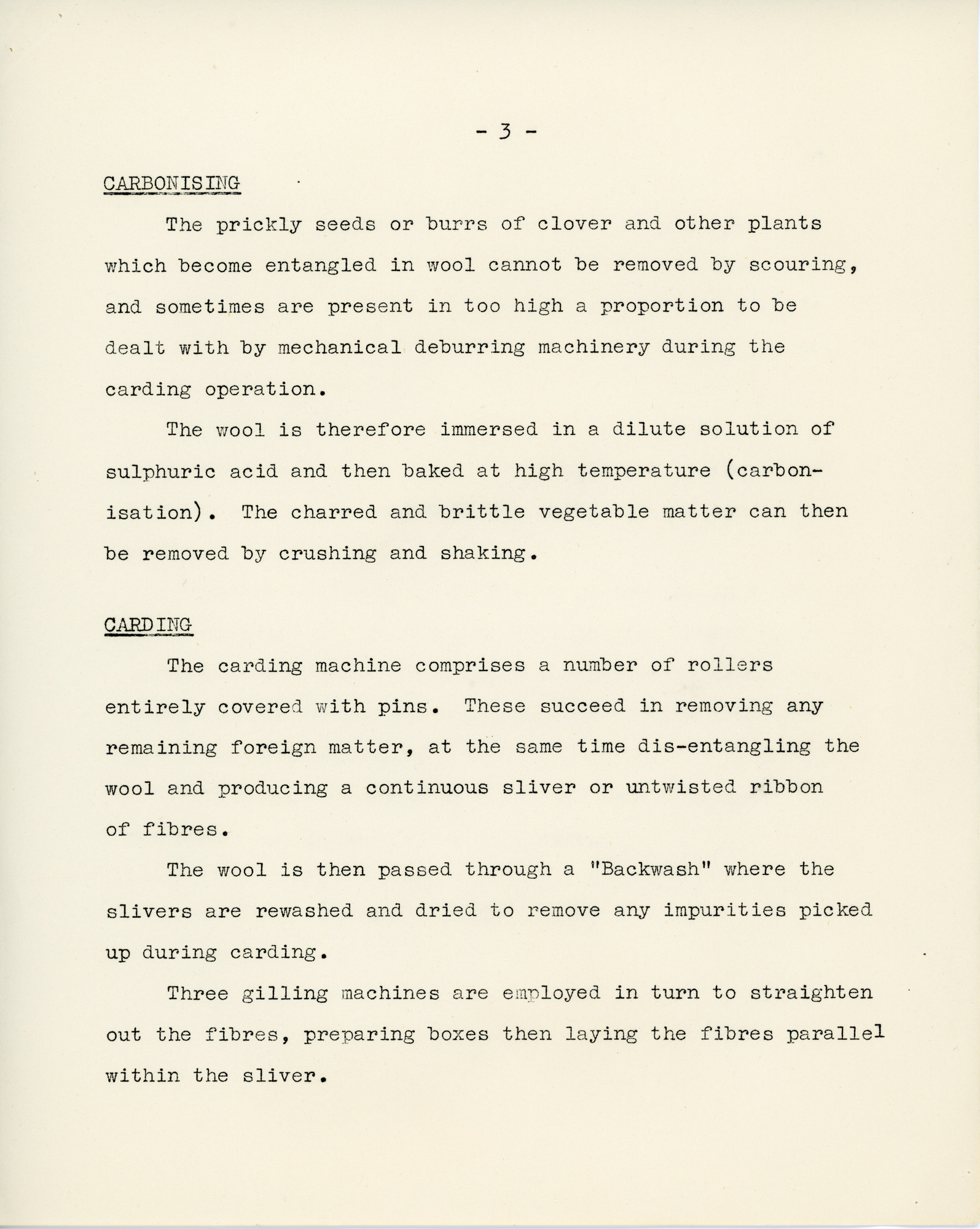 Main Processes in the Worsted Textile Spinning and Manufacturing Industry: Page 3 - Carbonising and Carding