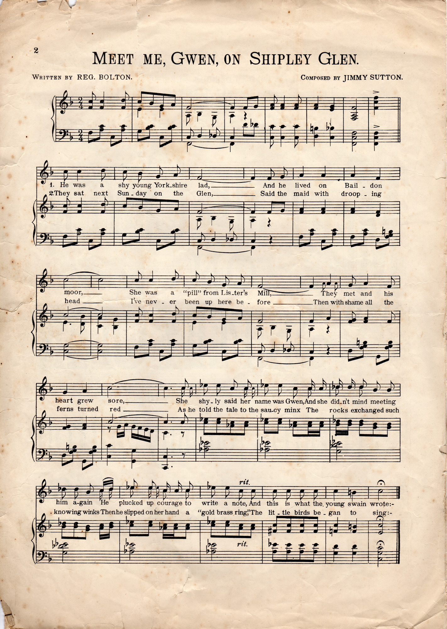 Meet me Gwen on Shipley Glen: Inside front page - start of Meet me Gwen...