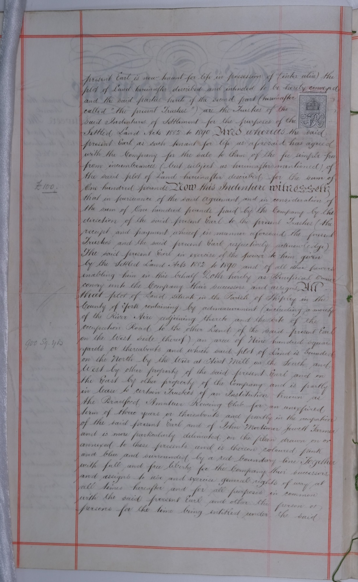 Original conveyancing document for strip of land near Hirst Mill