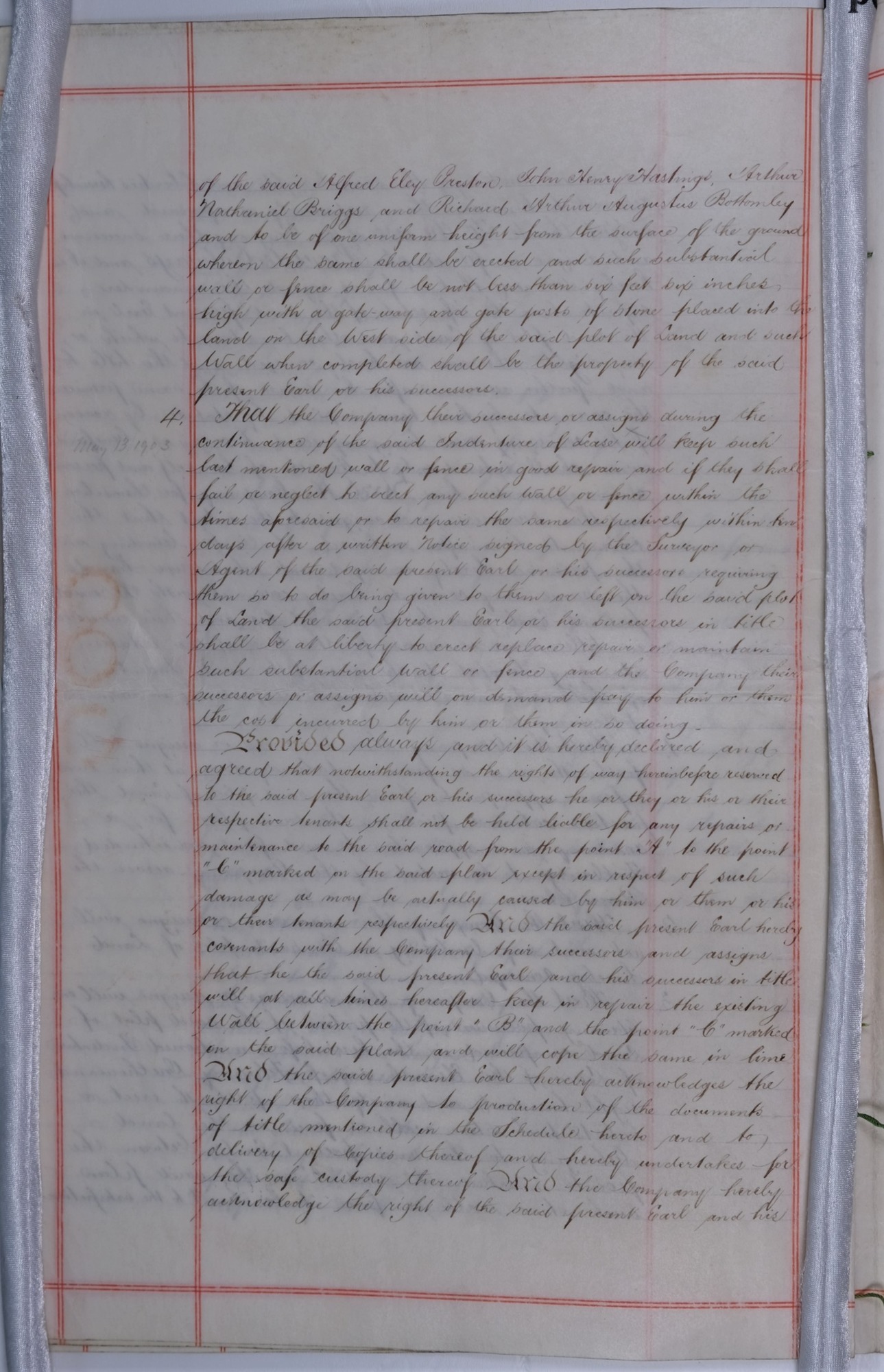 Original conveyancing document for strip of land near Hirst Mill