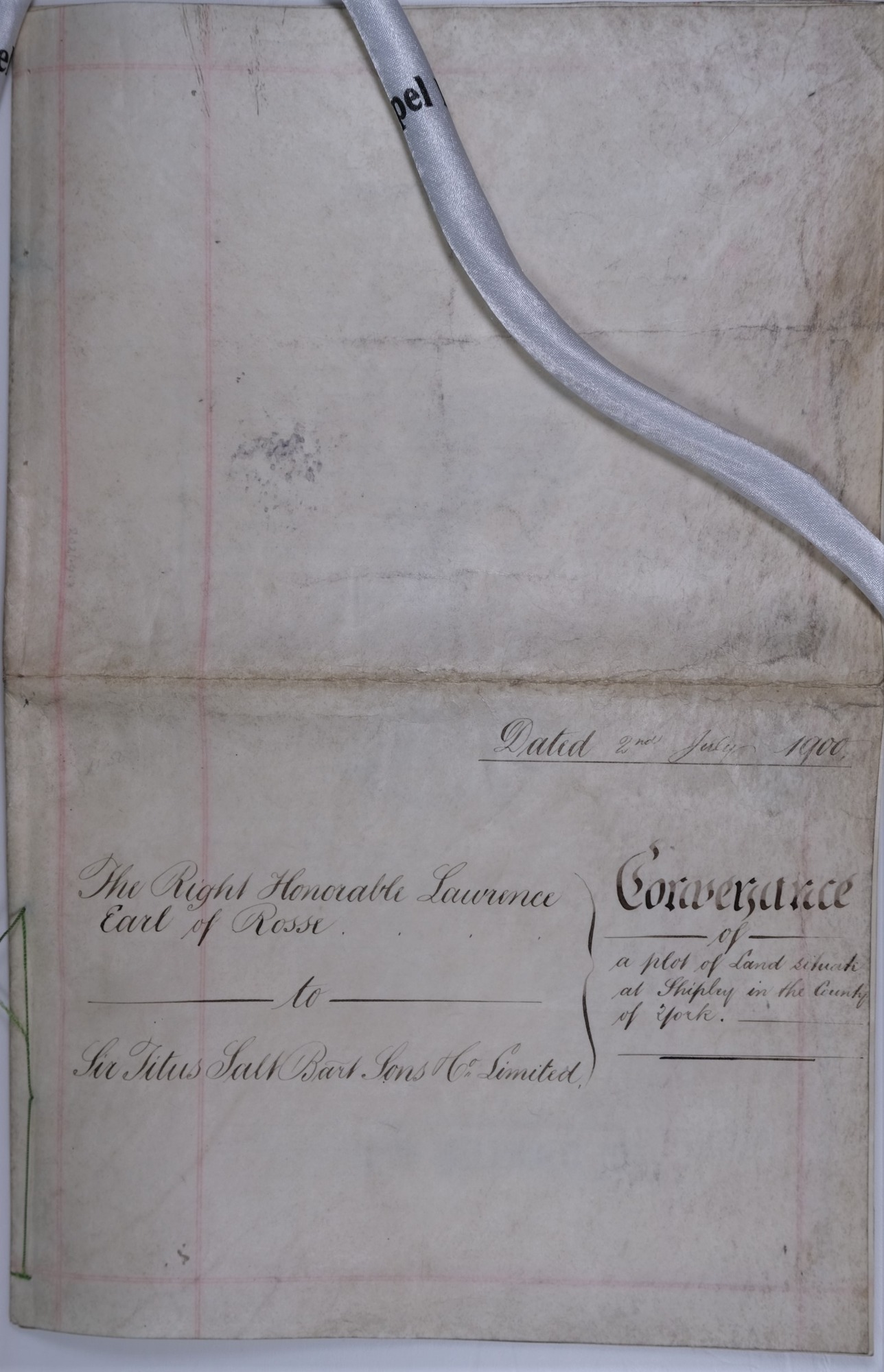Original conveyancing document for strip of land near Hirst Mill