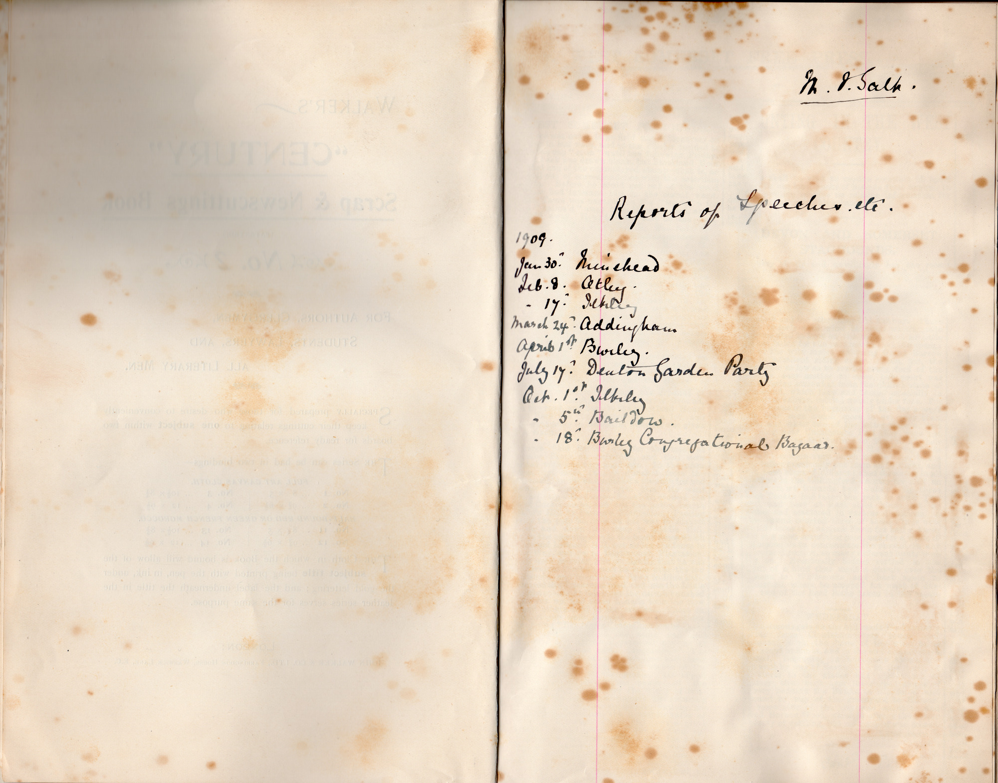 Reports of Speeches book, 1909