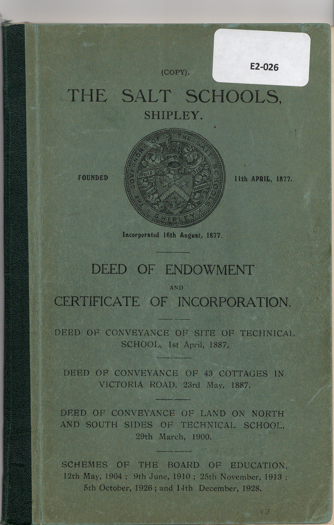 Salt Schools Deed of Endowment