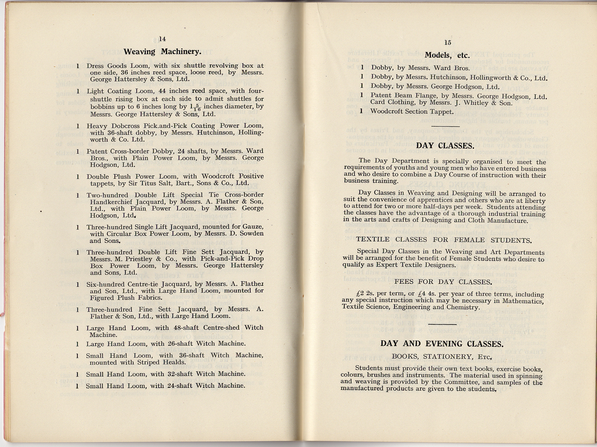 Salt School's Technical School Prospectuses (1927-1940): Prospecuts 1927-1928 - pages 14 and 15