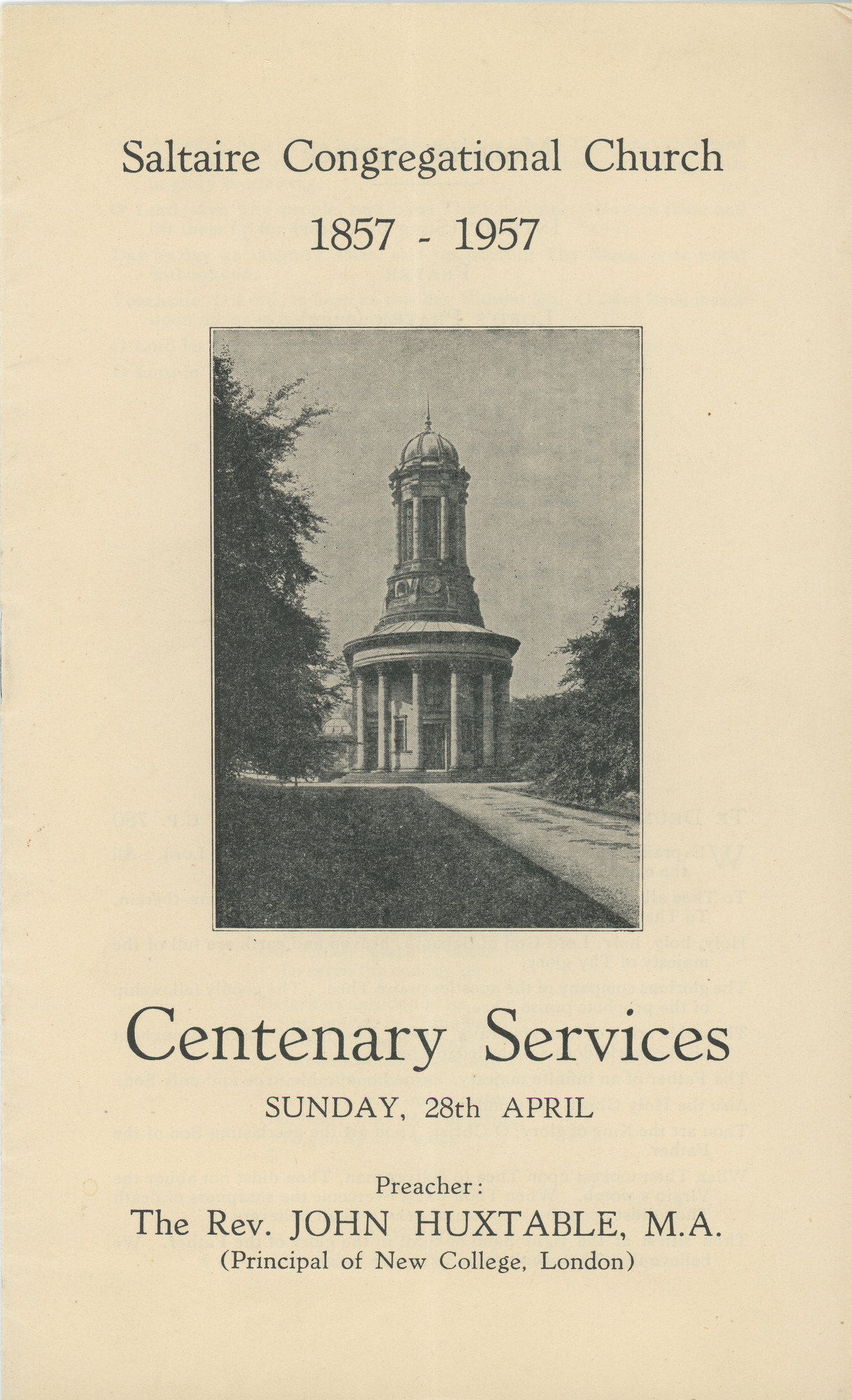 Saltaire Congregational Church: 1857 1957 Centenary Services