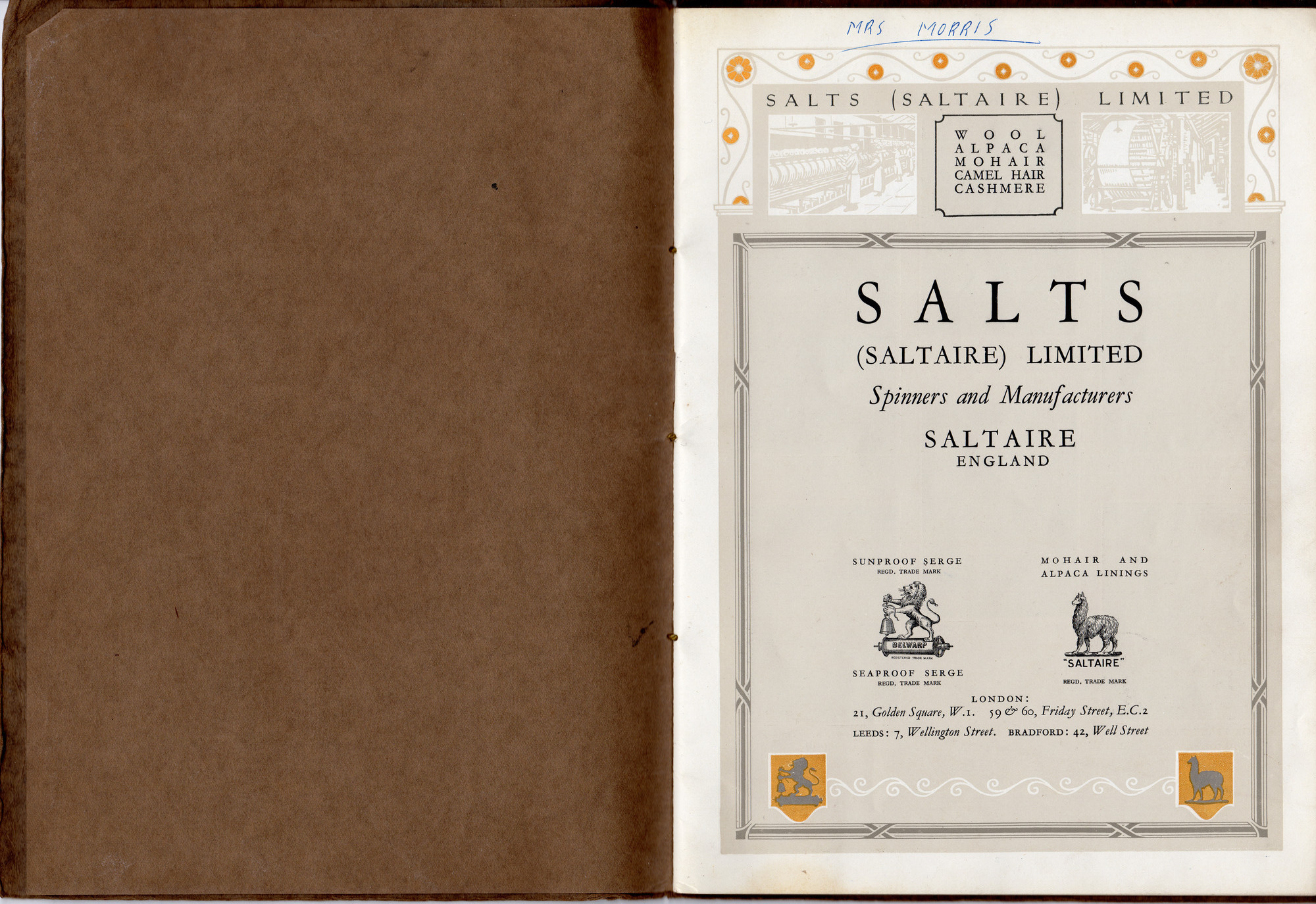 Salts (Saltaire) Ltd Brochure: Inside front cover and page 1