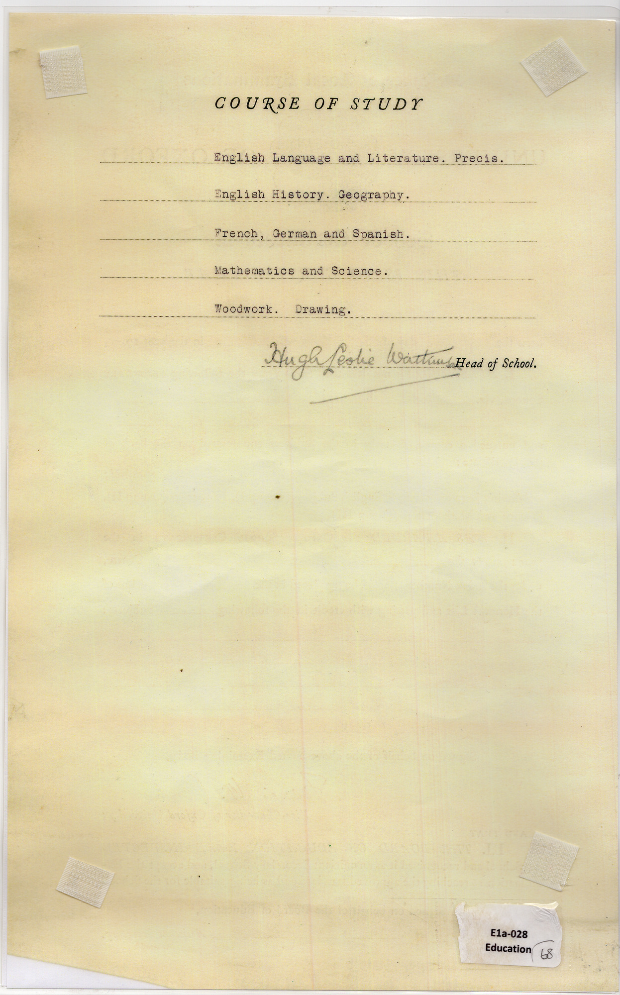 School Certificate: Back