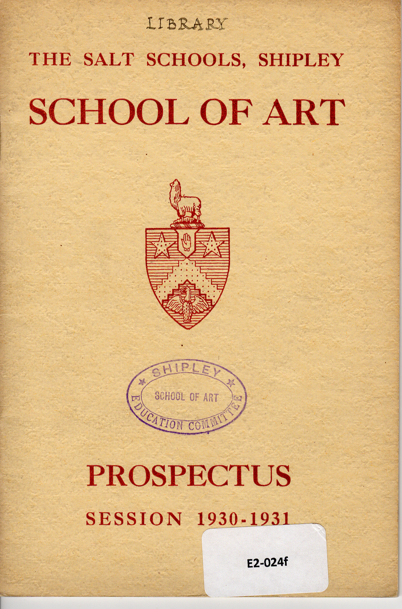 School of Art Prospectus: Prospectus 1930-31 - front cover