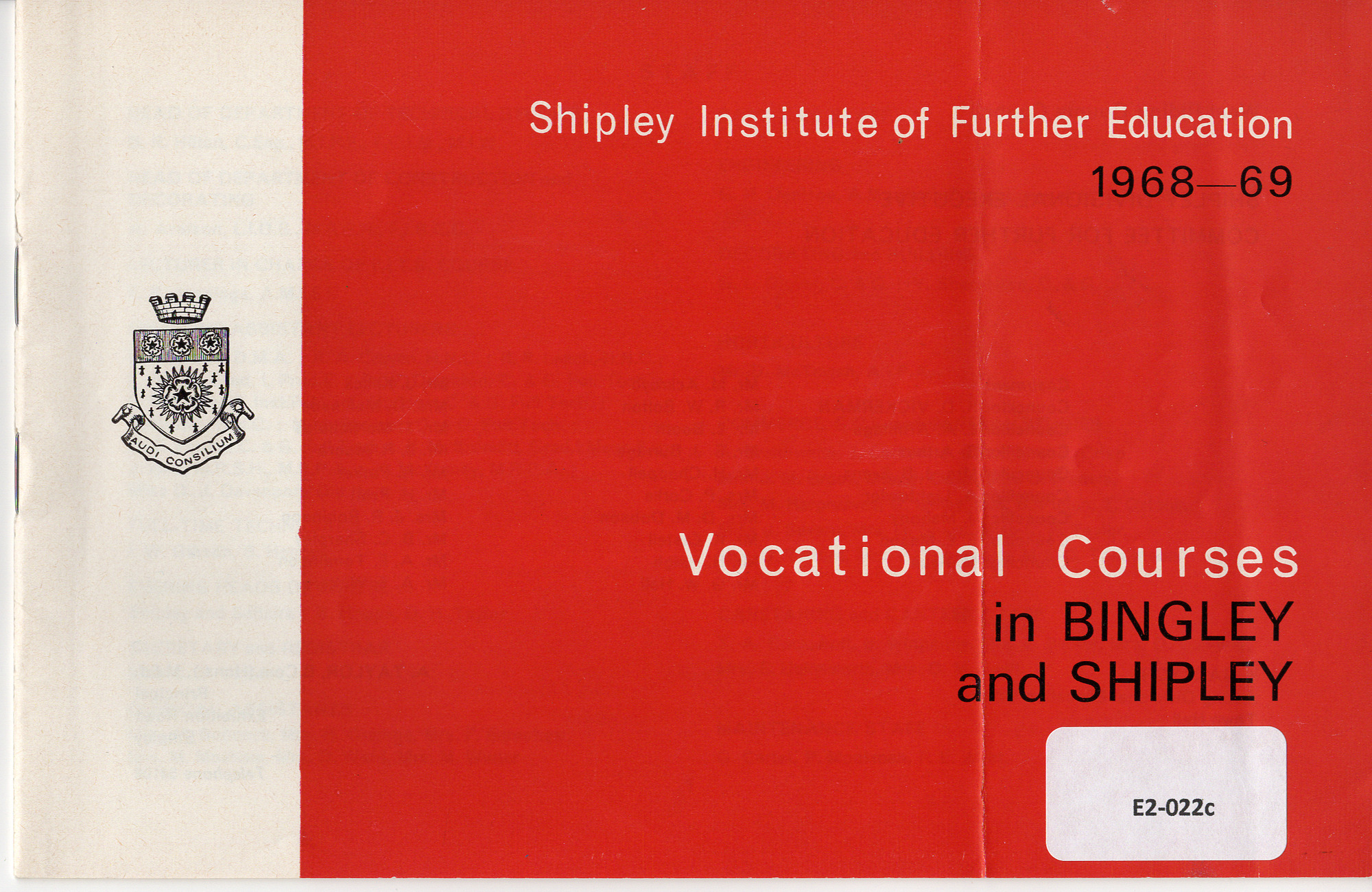 Shipley College Documents: Vocational courses brochure 1968-9 - front cover