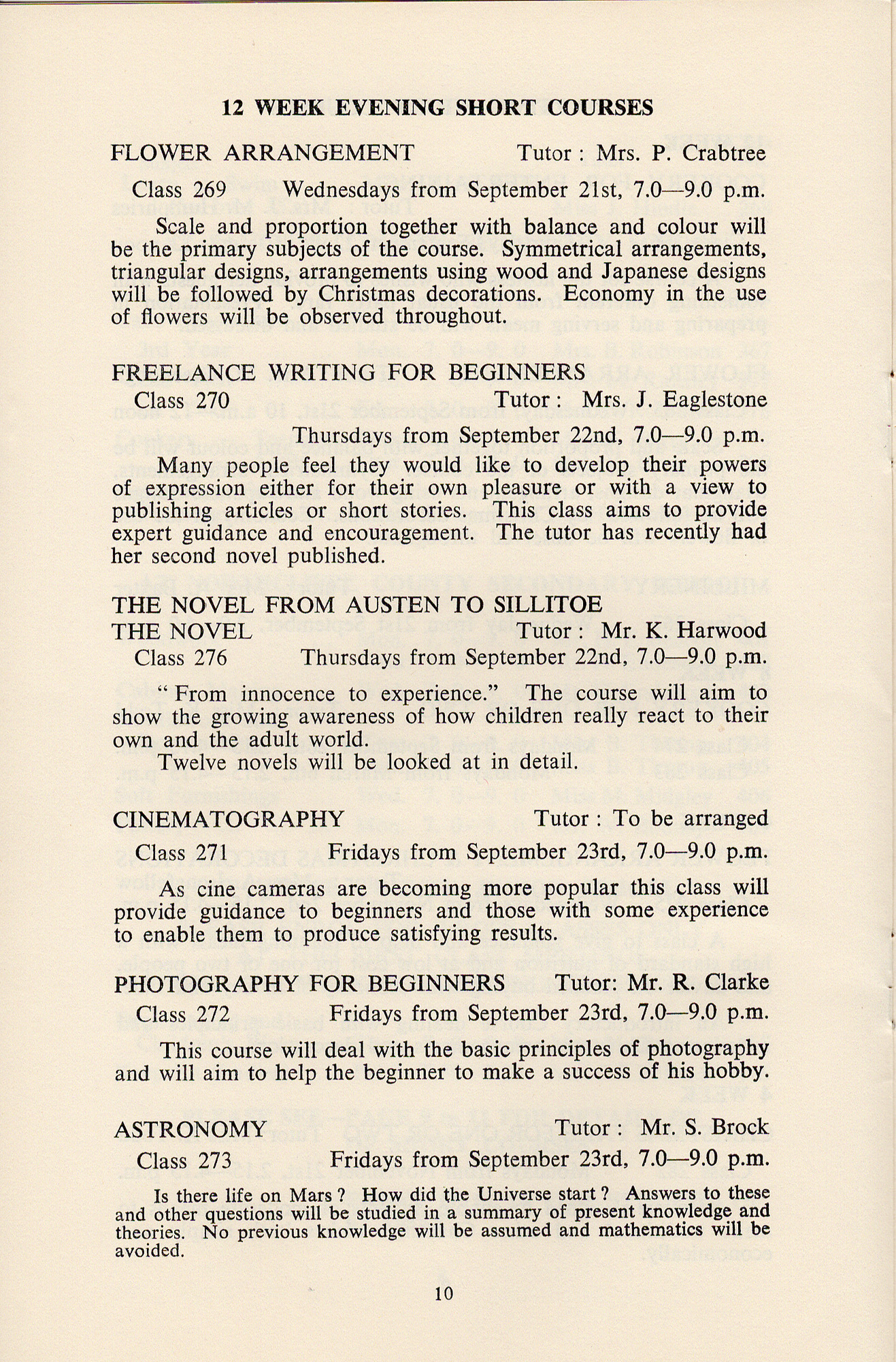 Shipley College Documents: Recreational classes brochure 1966-67 - page 10