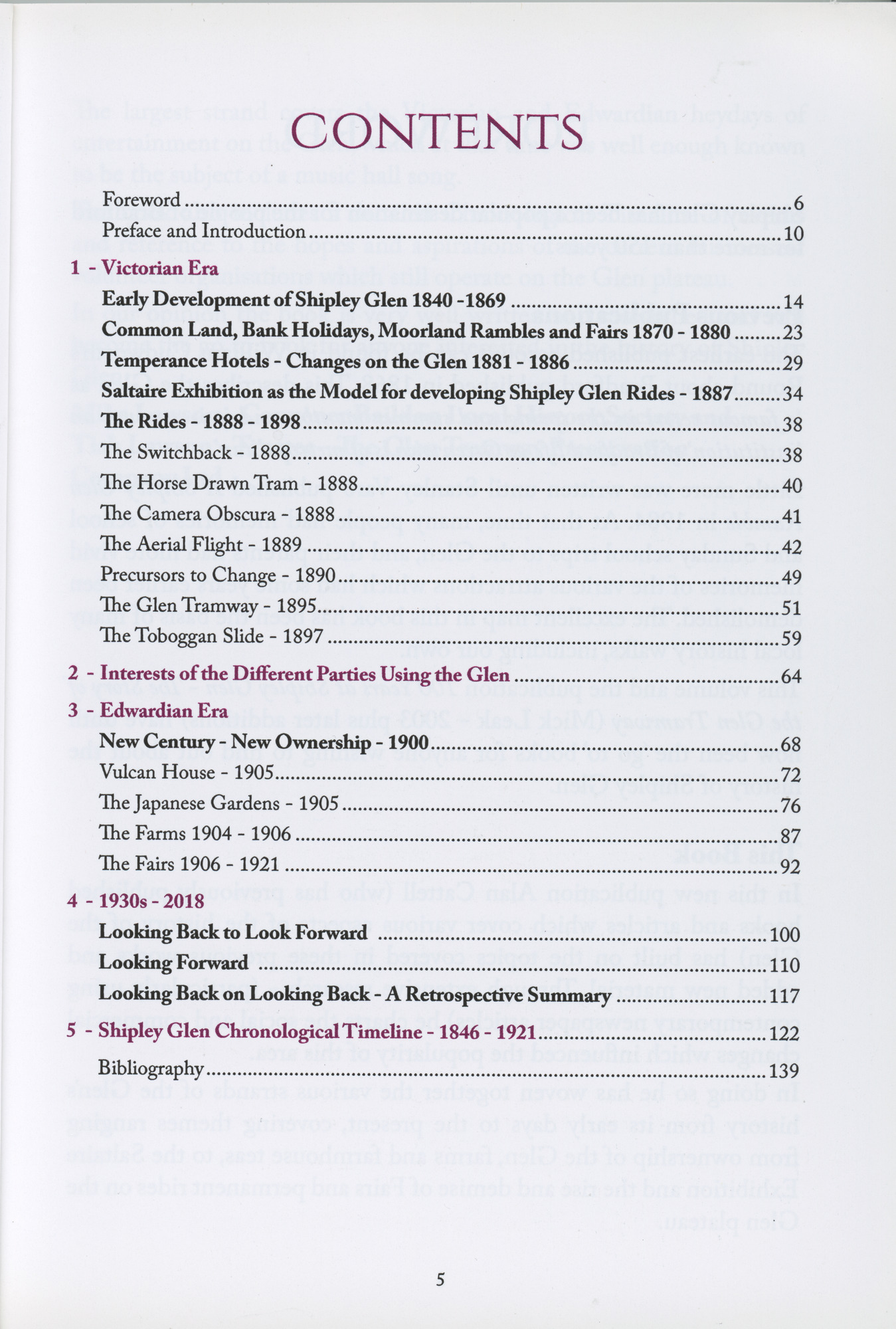 Shipley Glen - the history and development of a Victorian playground: Contents page