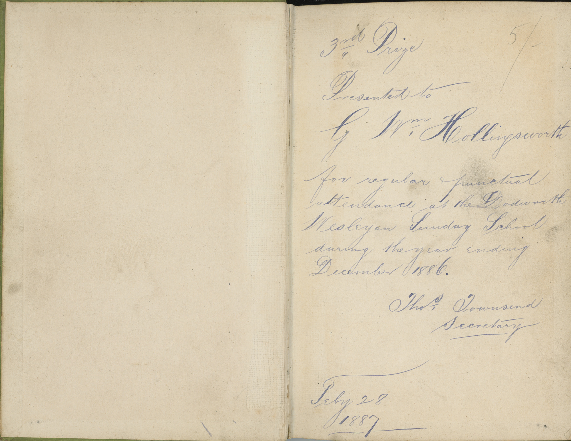 Sir Titus Salt and George Moore: Inside front cover and page 1 with handwriting