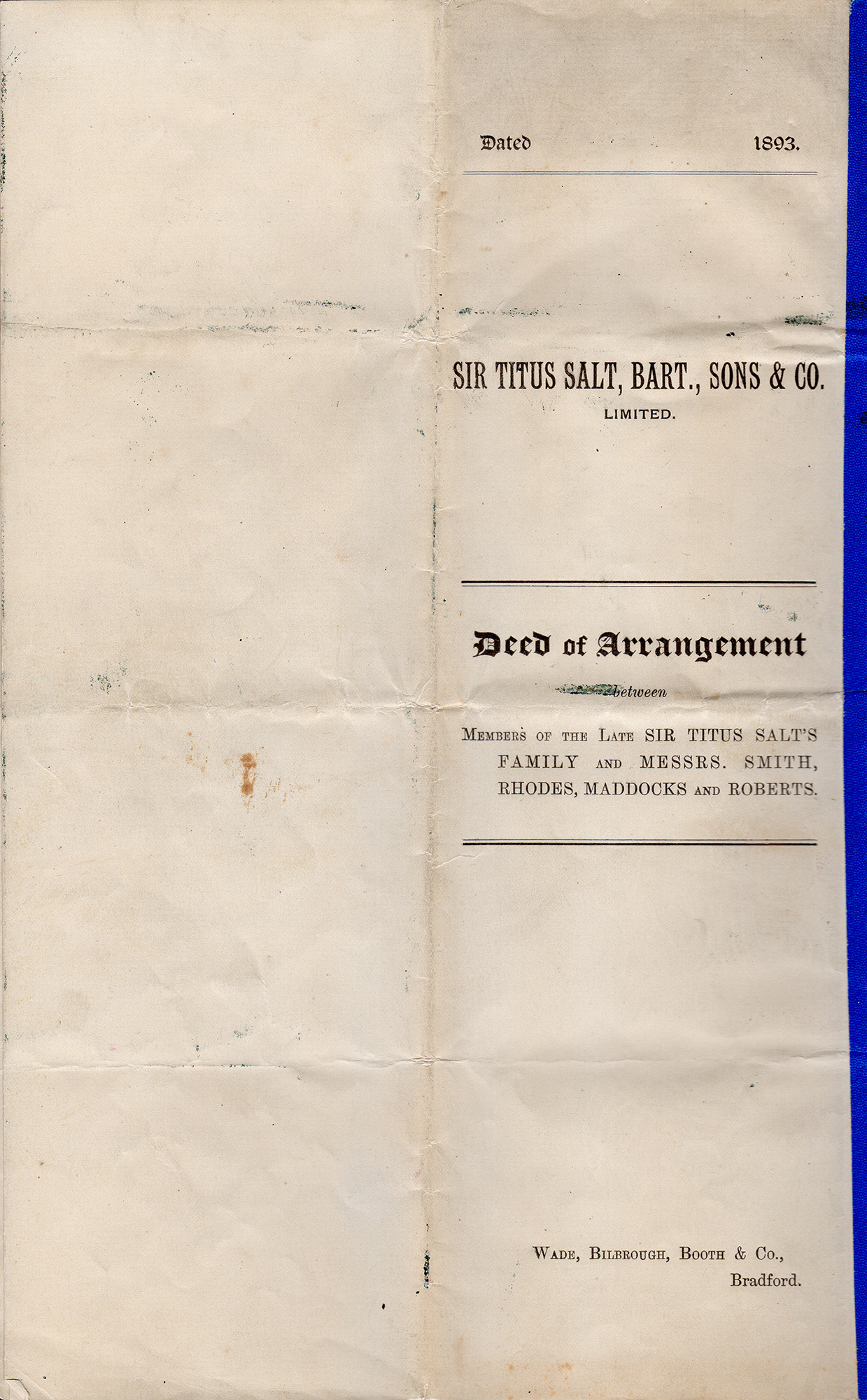 Sir Titus Salt, Bart., Sons & Co. Limited Deed of Arrangement