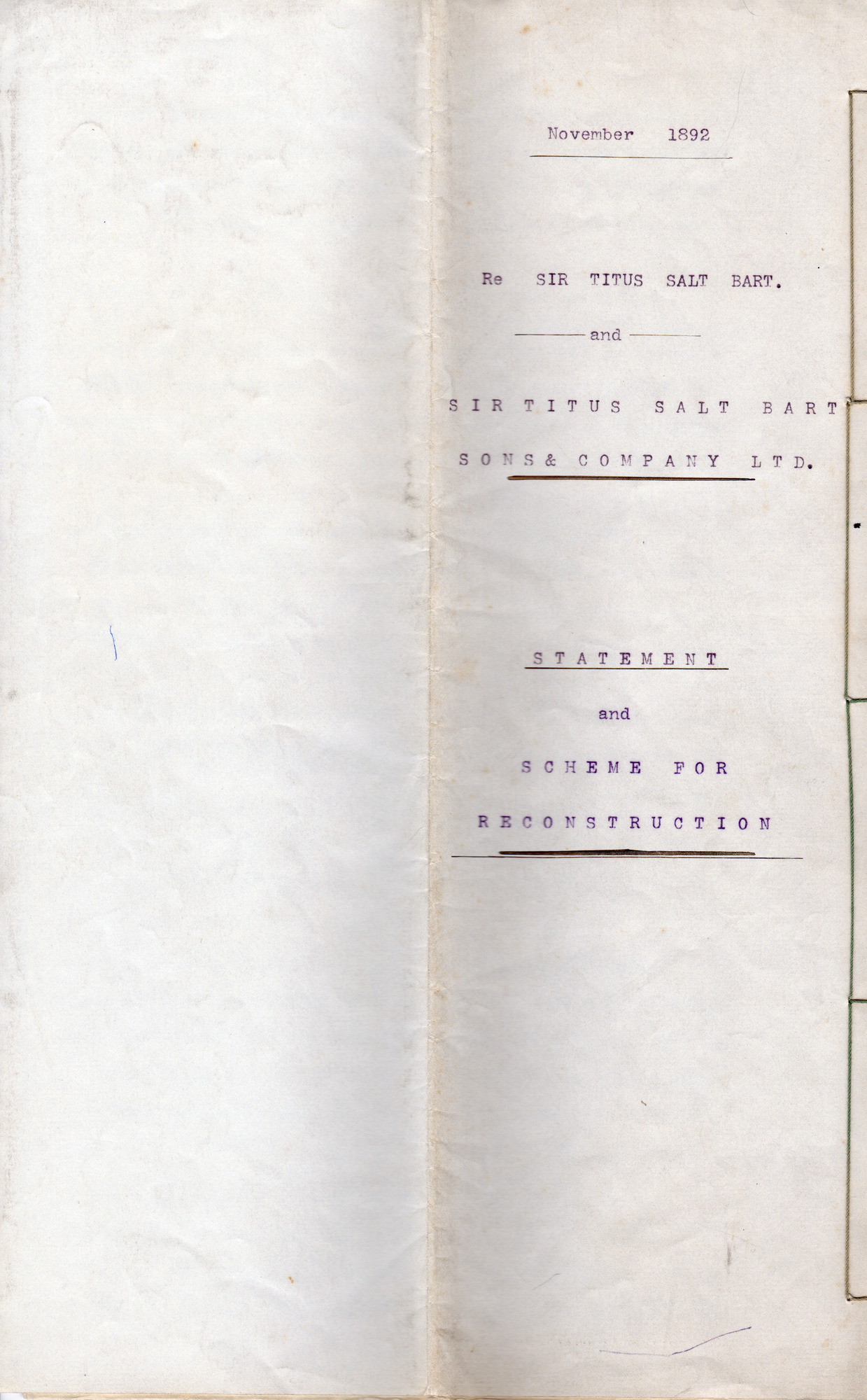 Statement and Scheme for the reconstruction of Sir Titus Salt Bart & Sons Ltd