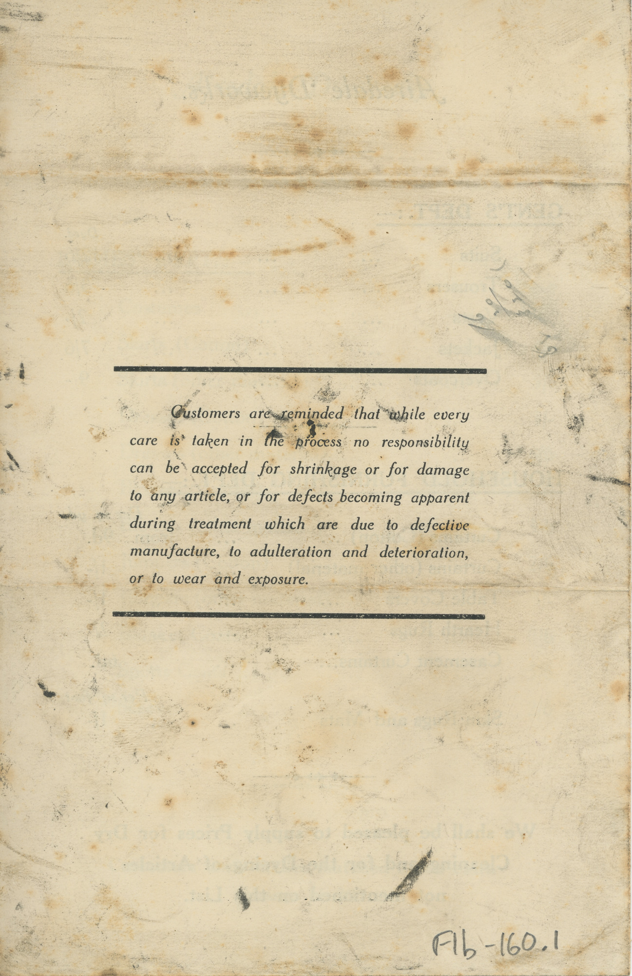 The Airedale Dyeworks pricelist (Spring 1922): Back cover