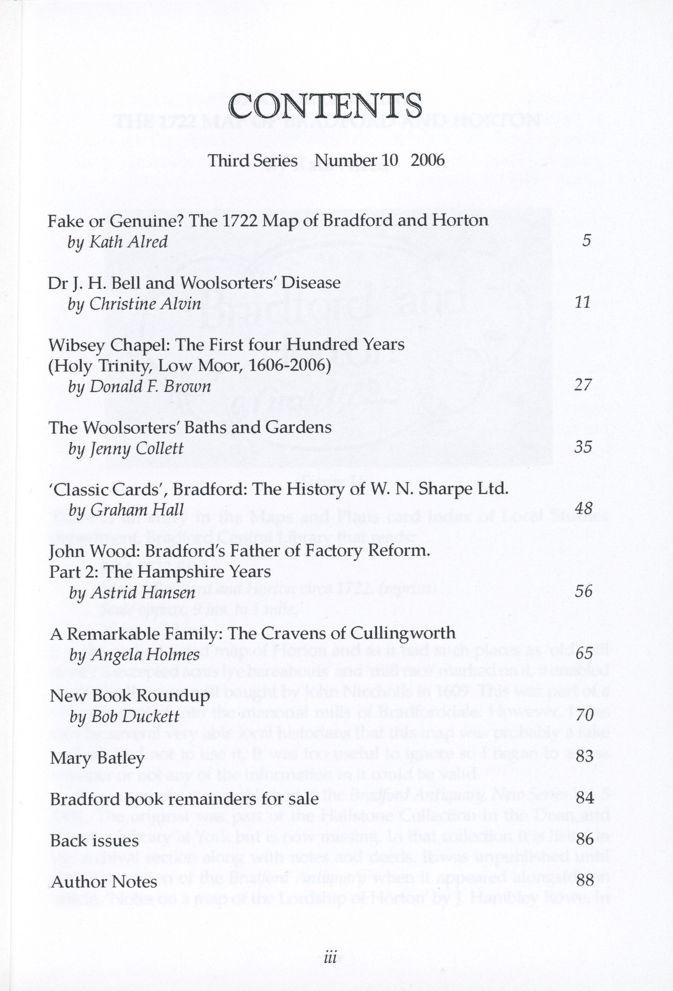 The Bradford Antiquary 2007: Contents page