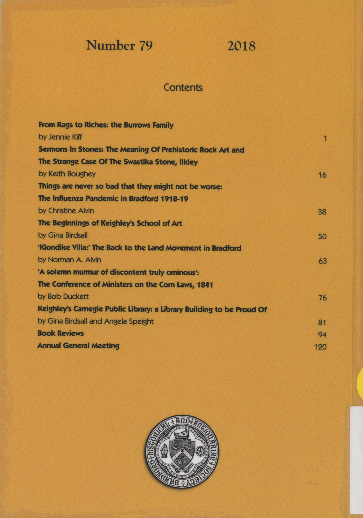 The Bradford Antiquary 2018: Back cover with contents