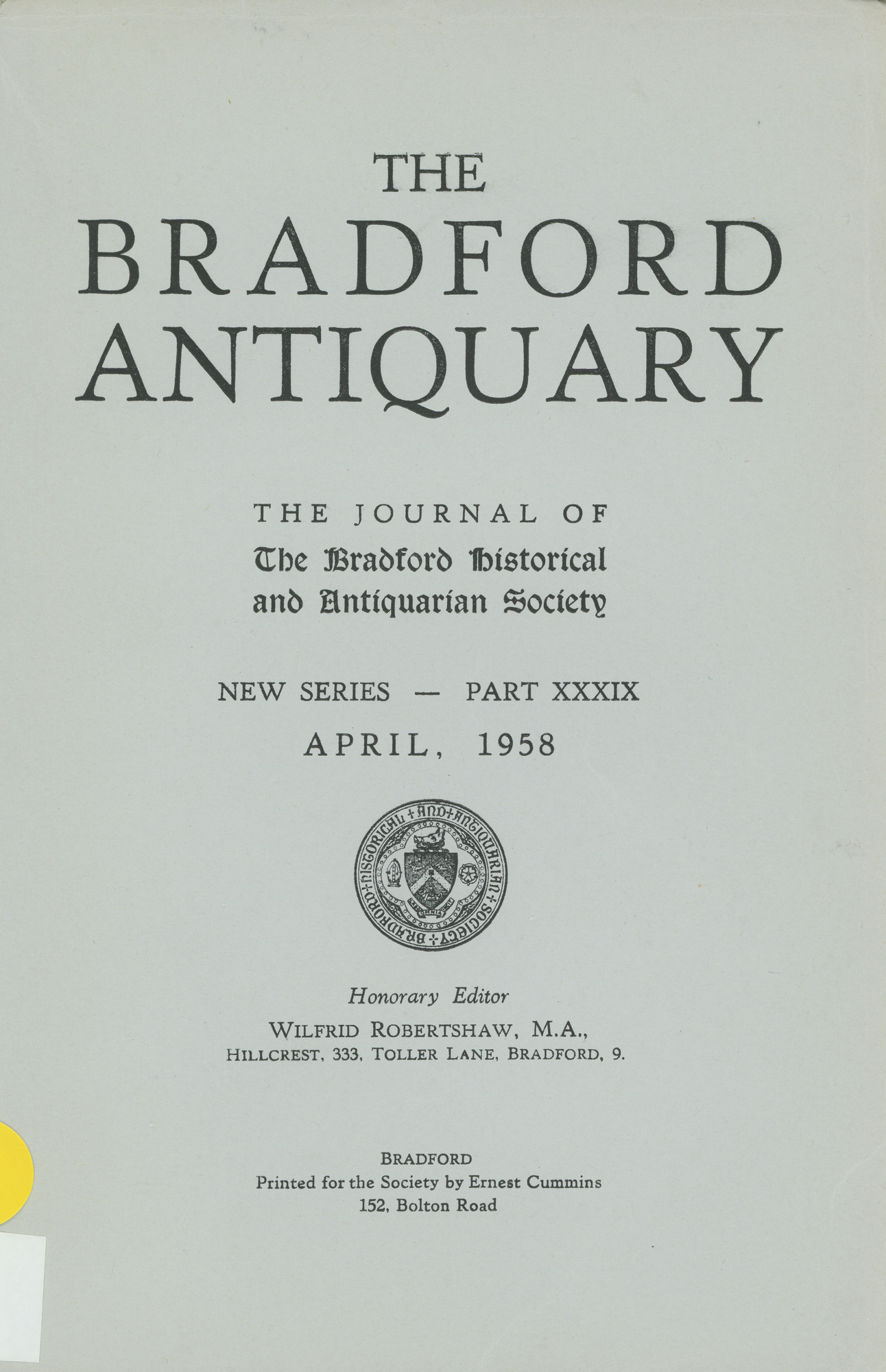 The Bradford Antiquary April 1958
