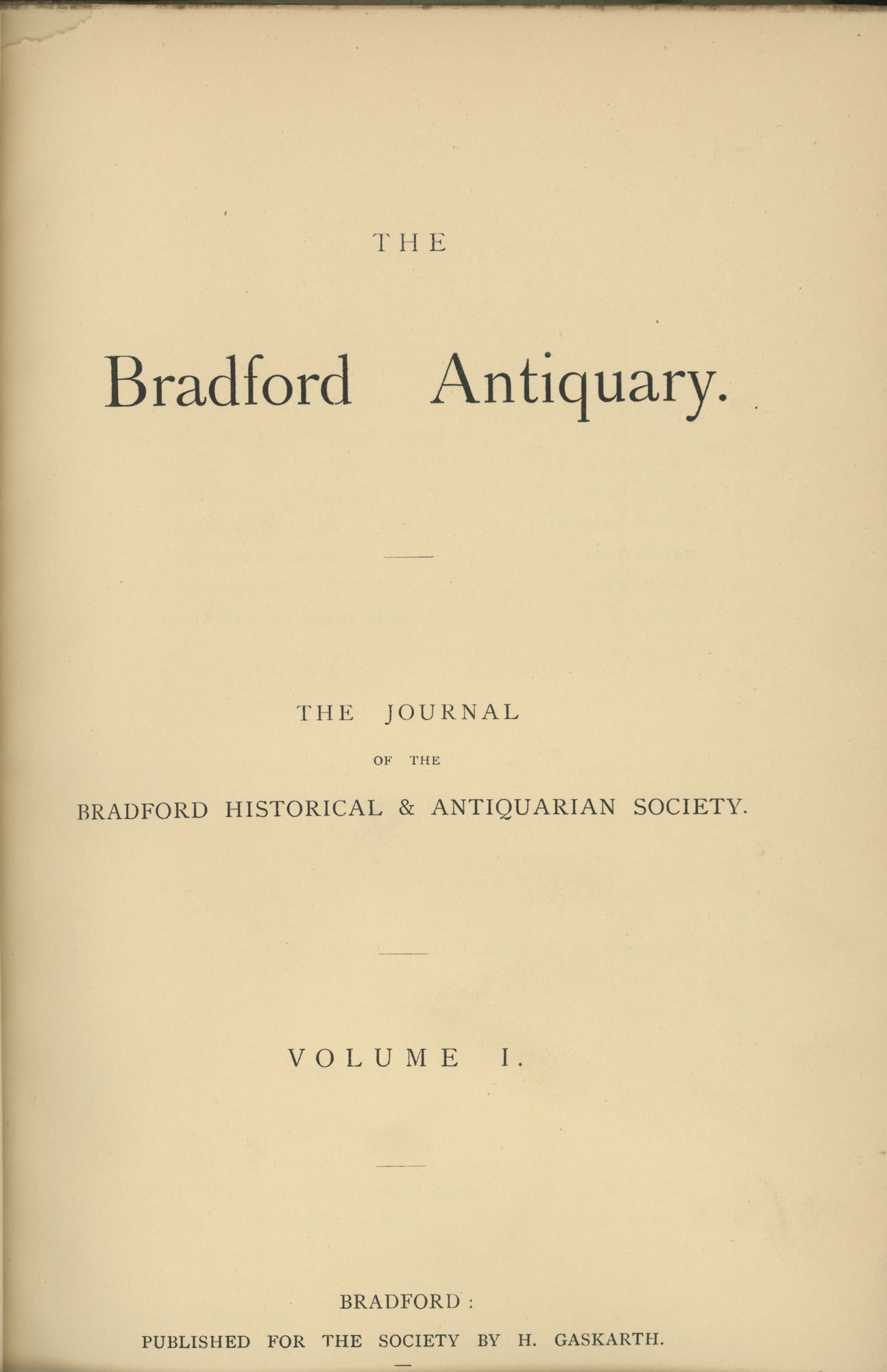 The Bradford Antiquary Vol.1: Title page