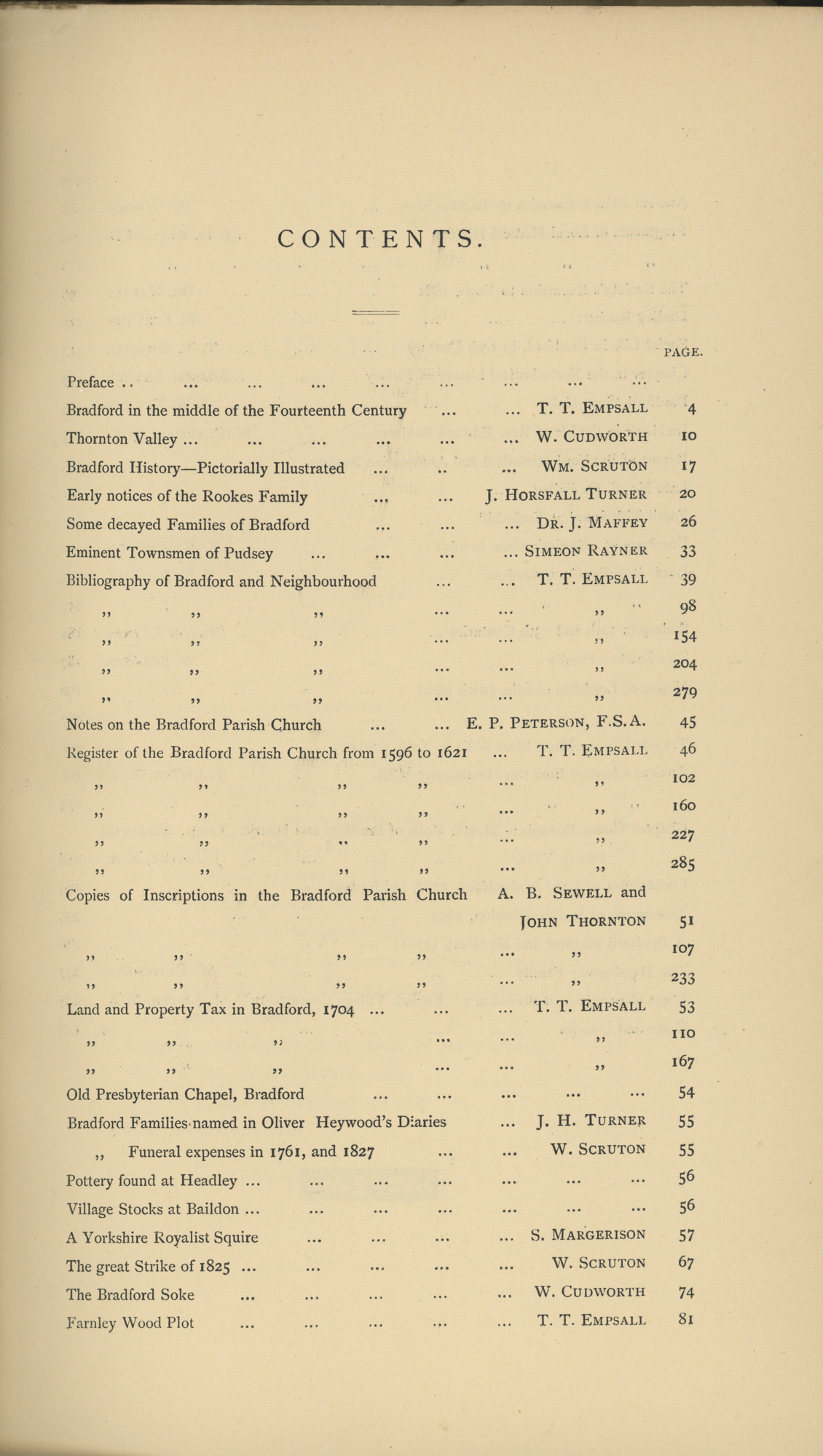 The Bradford Antiquary Vol.1: Contents page