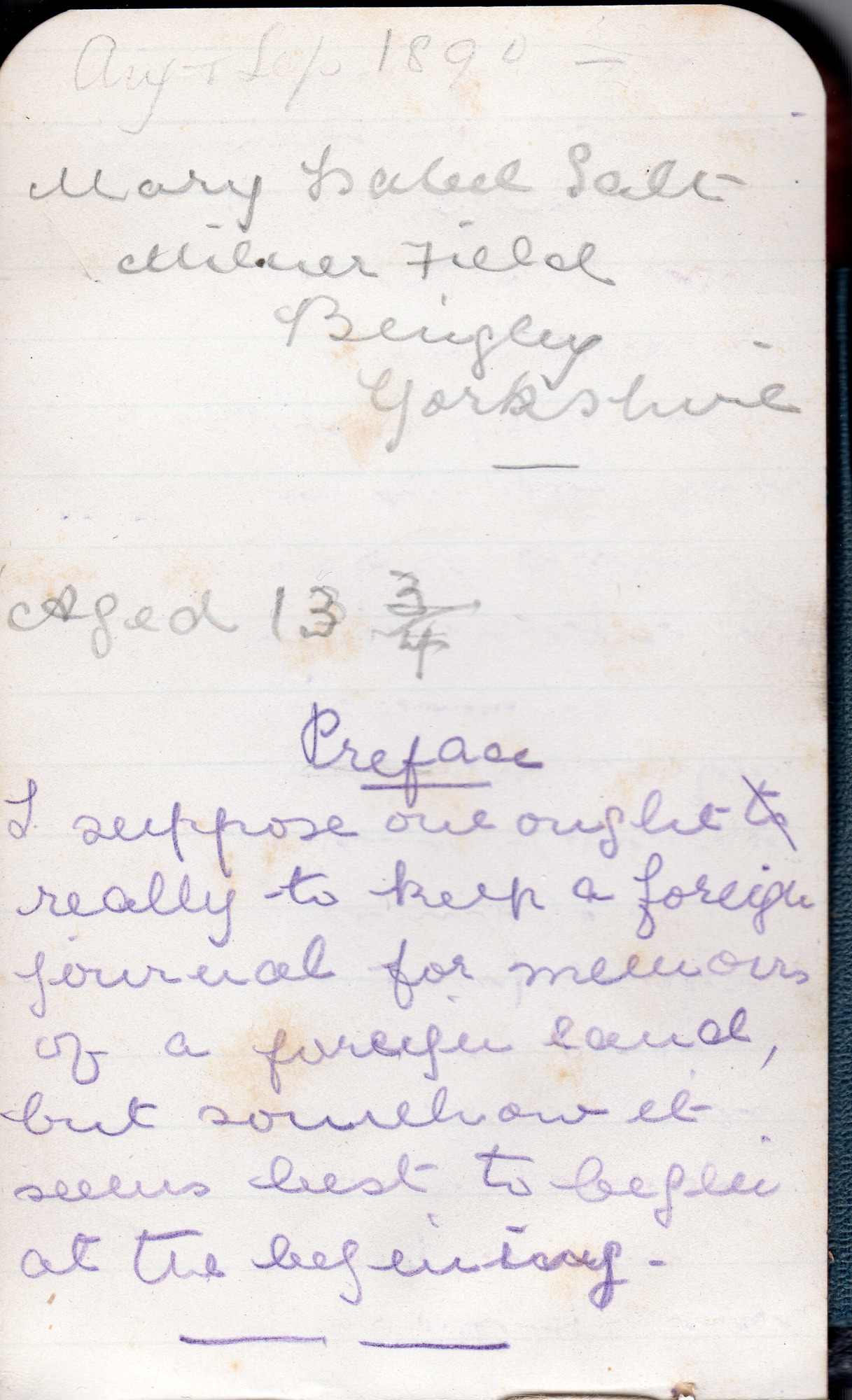 Travel notebook of Isabel Salt from 1890