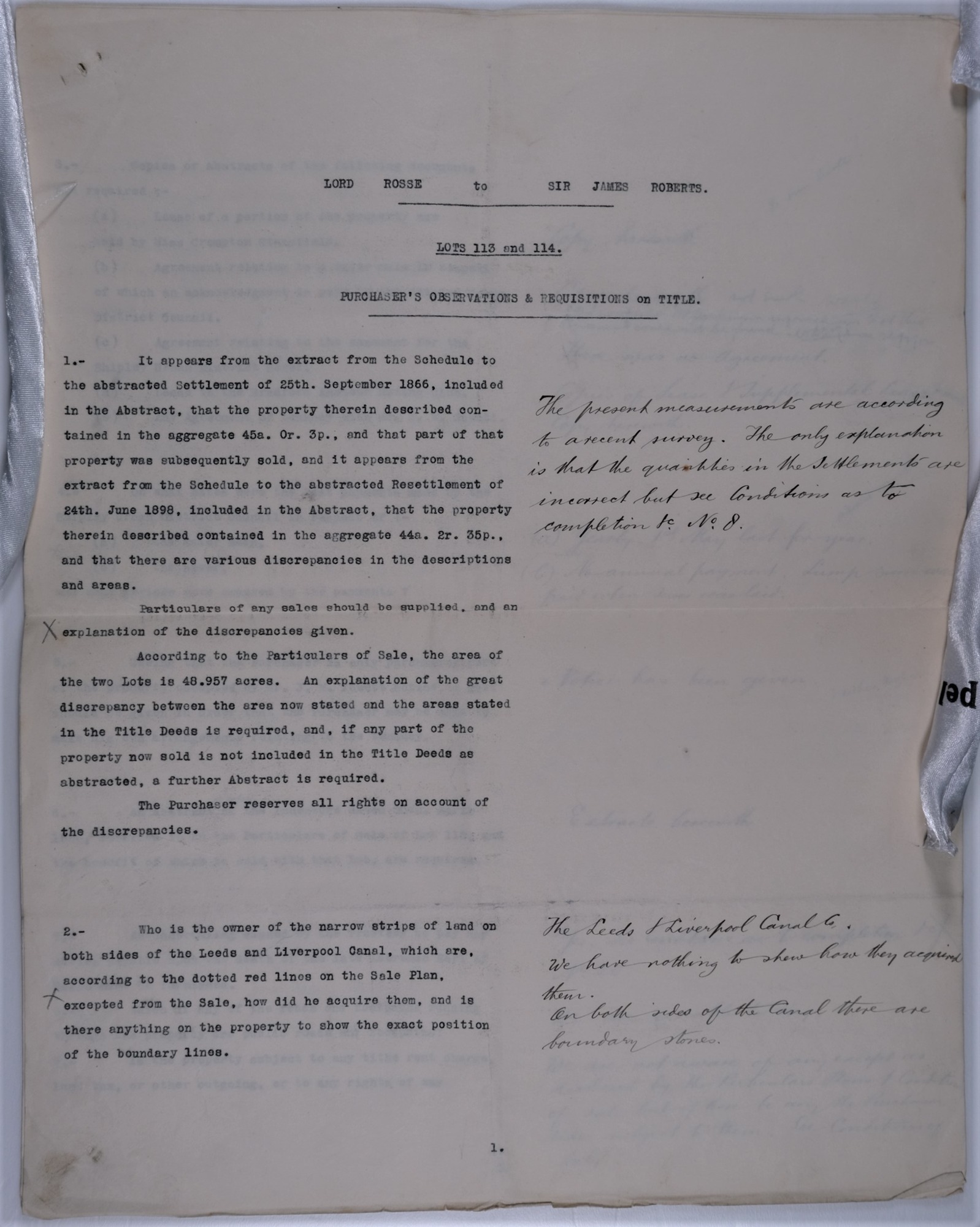 Two schedules relating to plots of land 113 and 114 near Hirst Wood, Shipley