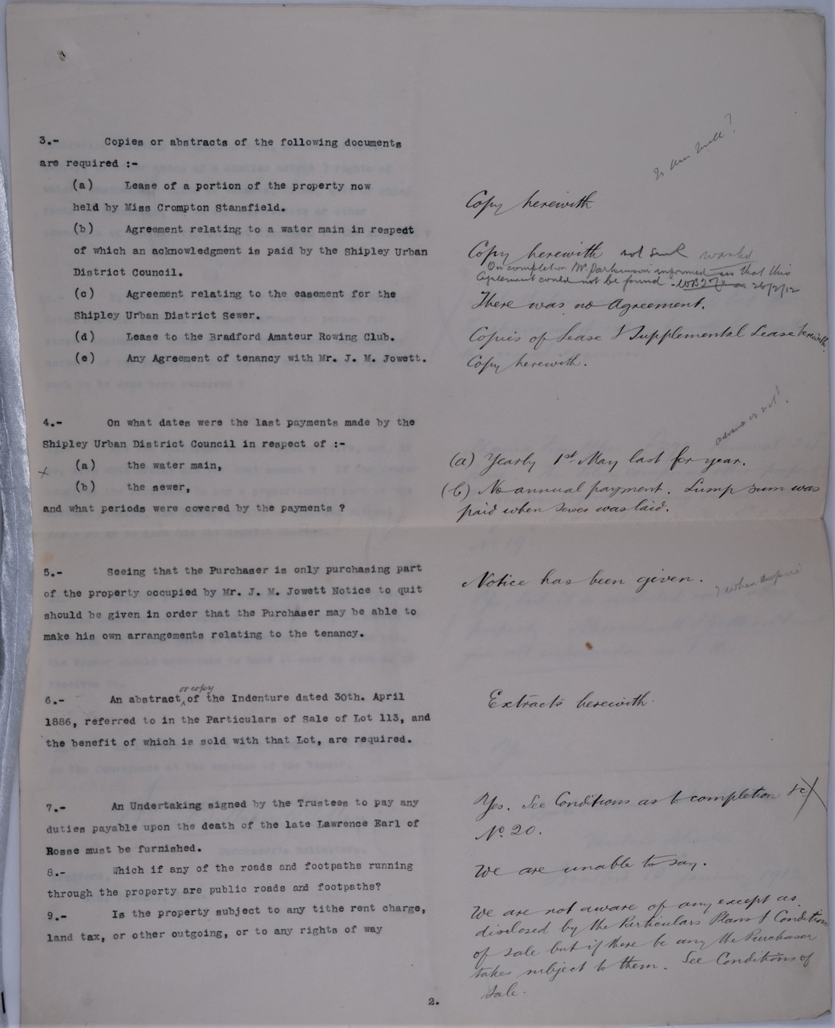 Two schedules relating to plots of land 113 and 114 near Hirst Wood, Shipley