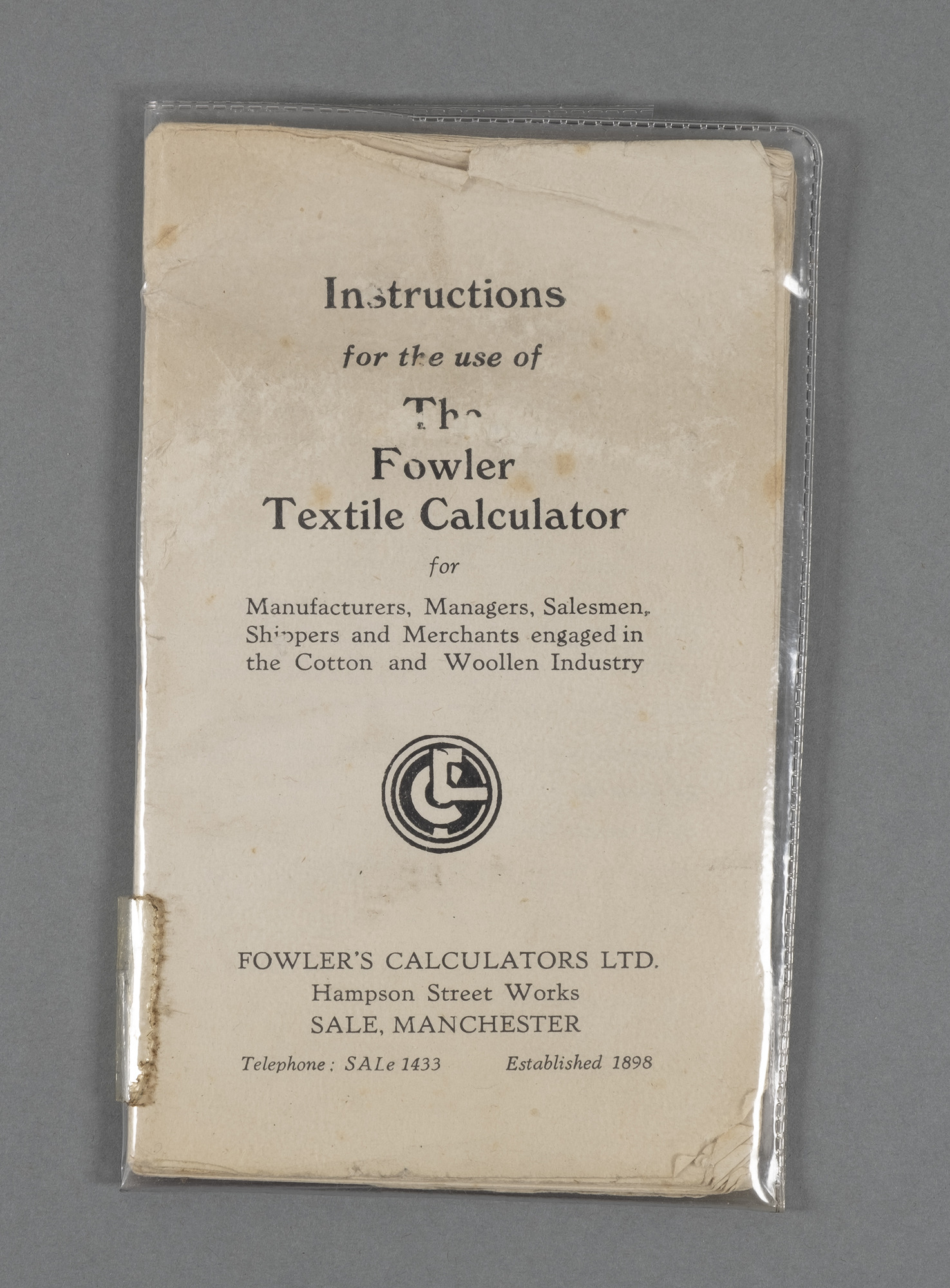 Fowler Textile Calculator instruction book
