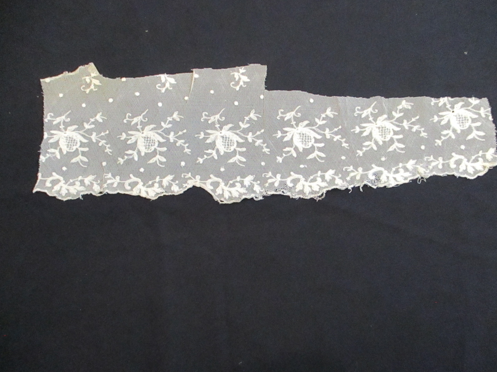 Piece of cream silk embroidered netting.