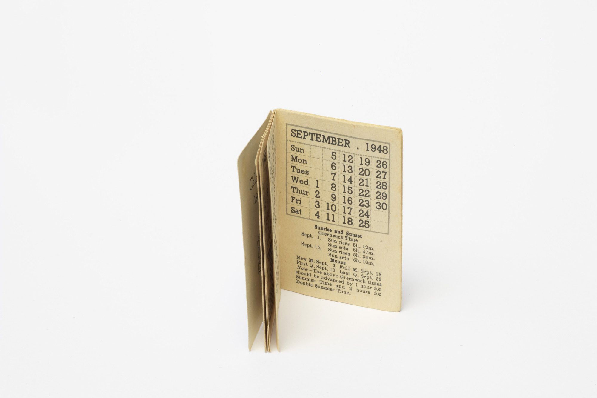 Pocket calendar: inside view of calendar
