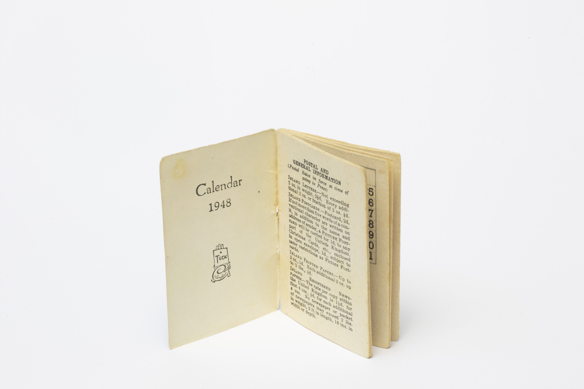 Pocket calendar: first page view of calendar