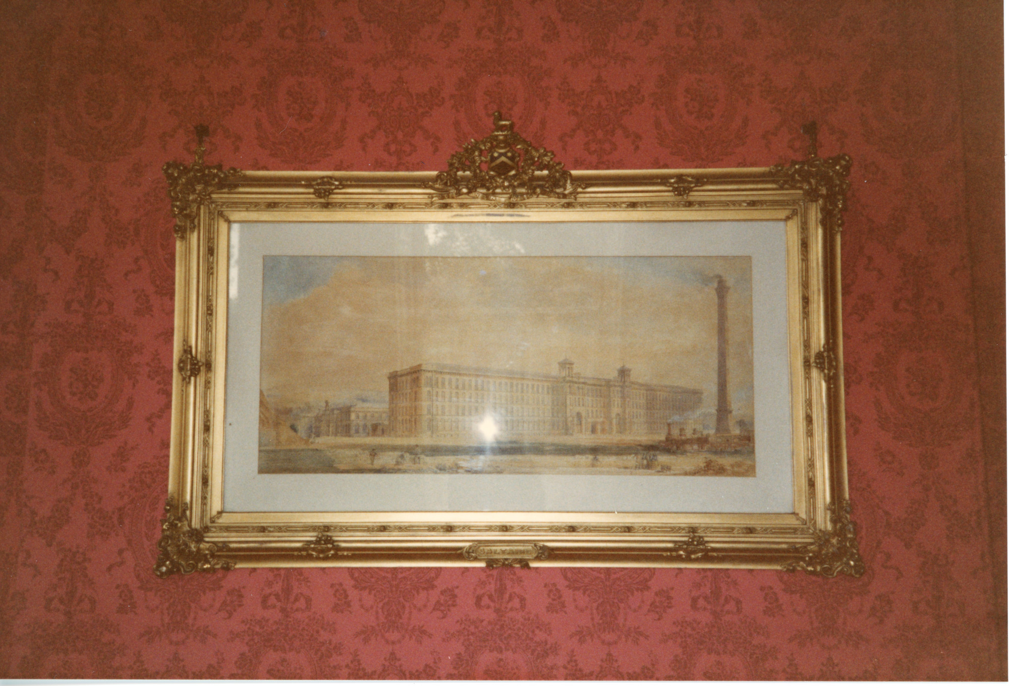 Framed early painting of Salts Mill