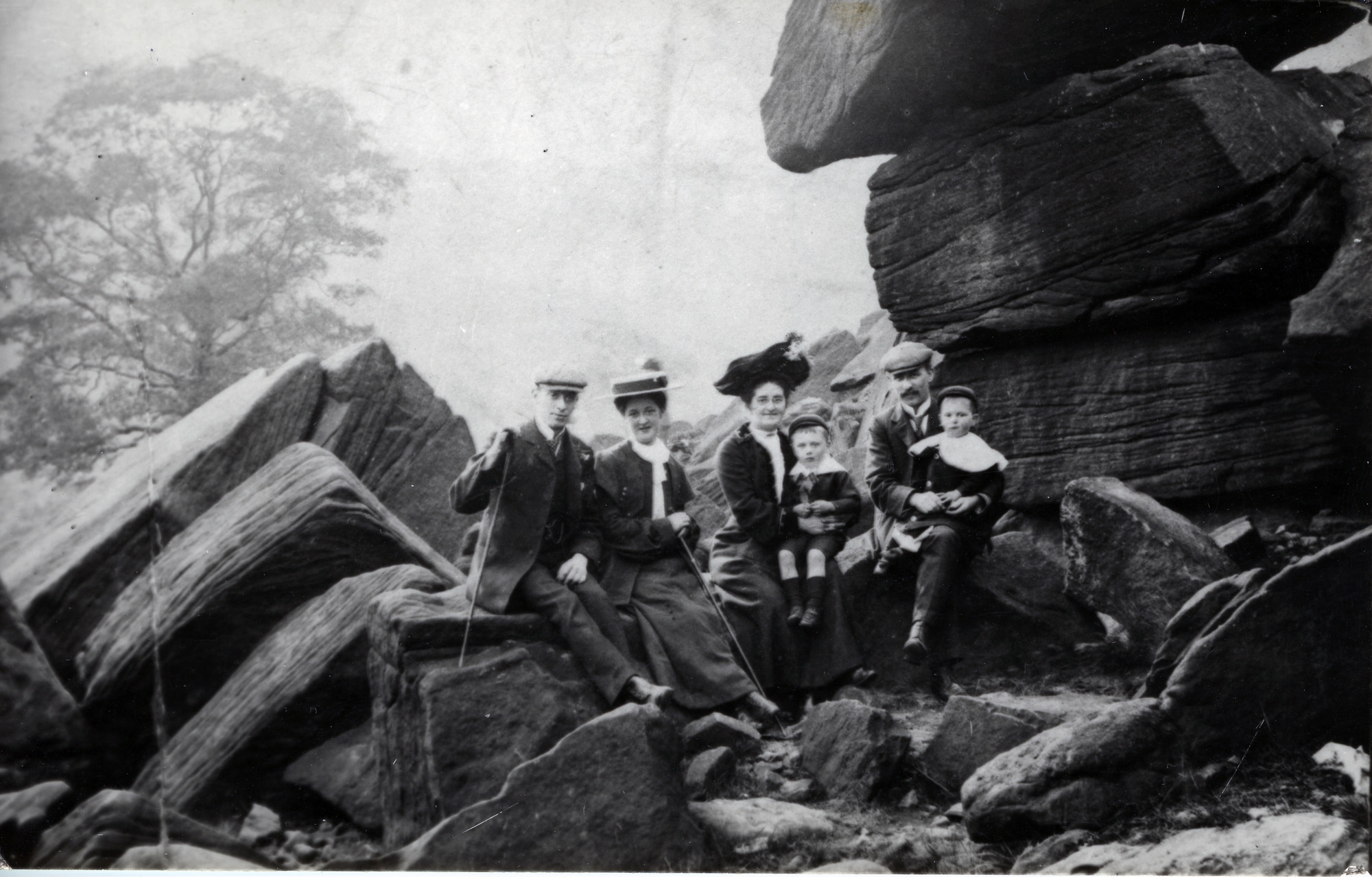 Group on 'No 8 Rock' on Shipley Glen