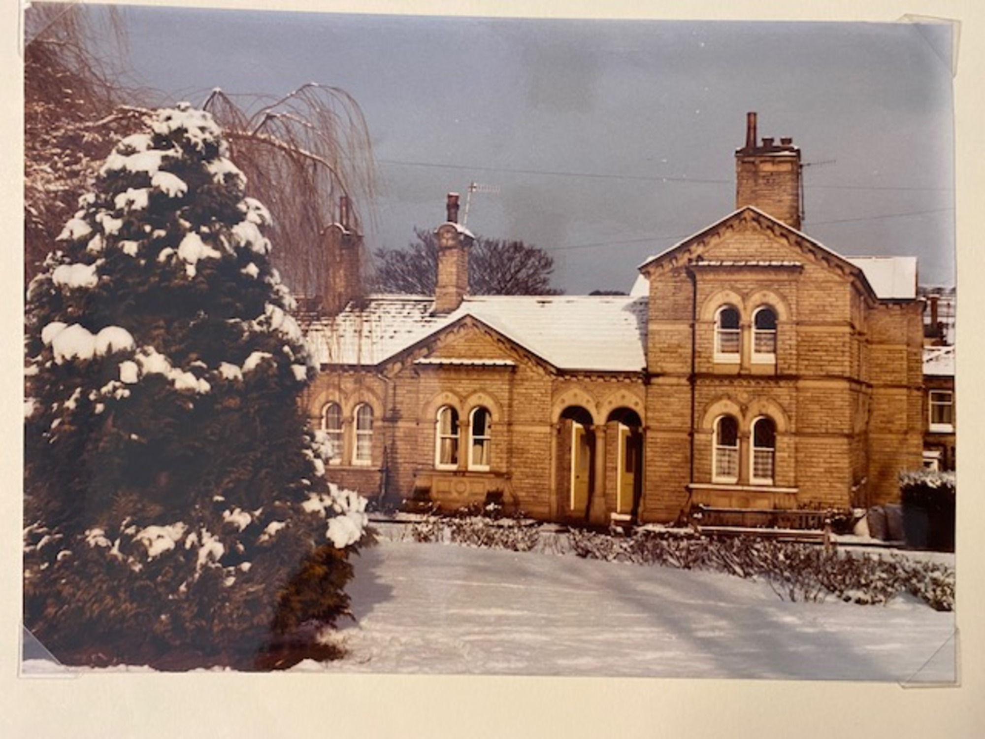 Saltaire almshouse in winter